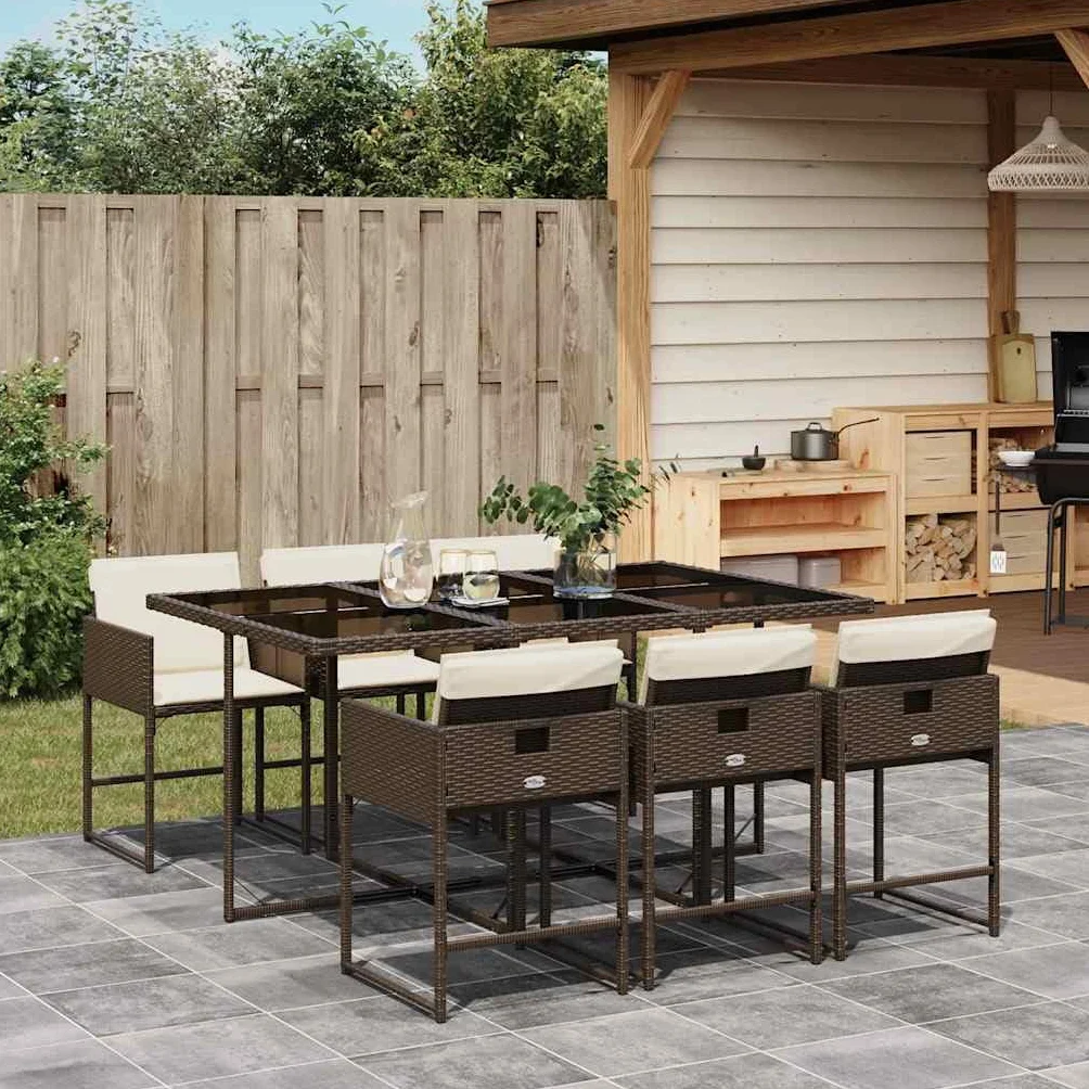Set Comedor de Jardín 7 Piezas con Cojines Ratán Sintético Marrón