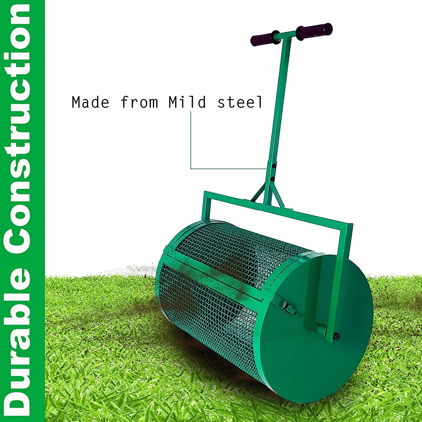 Esparcidor de compost de malla metálica resistente de 61 cm para césped y jardín, para fertilizantes de tierra vegetal y estiércol, diseño duradero para una aplicación eficiente en césped y jardín