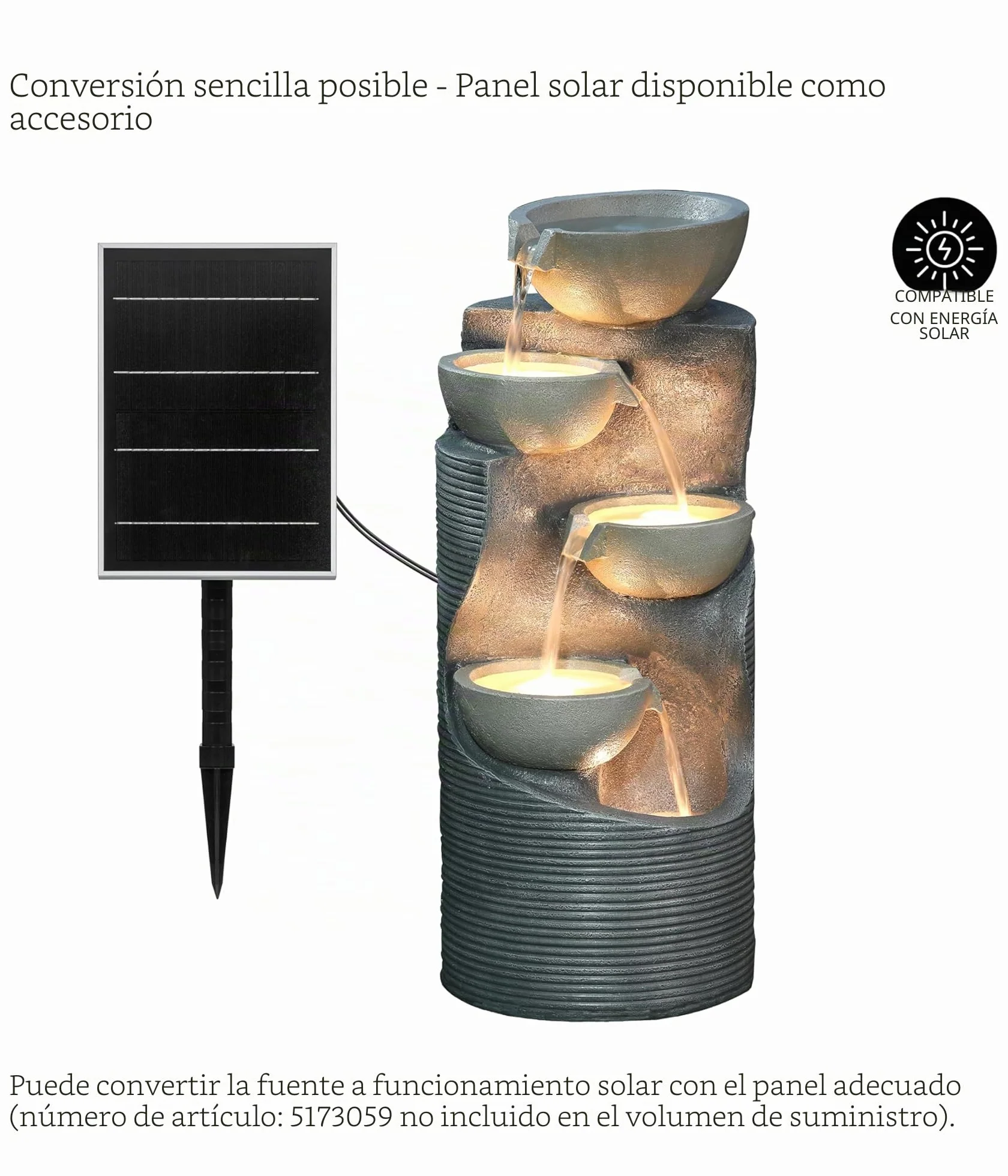 Dehner Fuente de jardín Salo con iluminación LED, Aprox. 81 x 34 x 33 cm, poliresina, Gris
