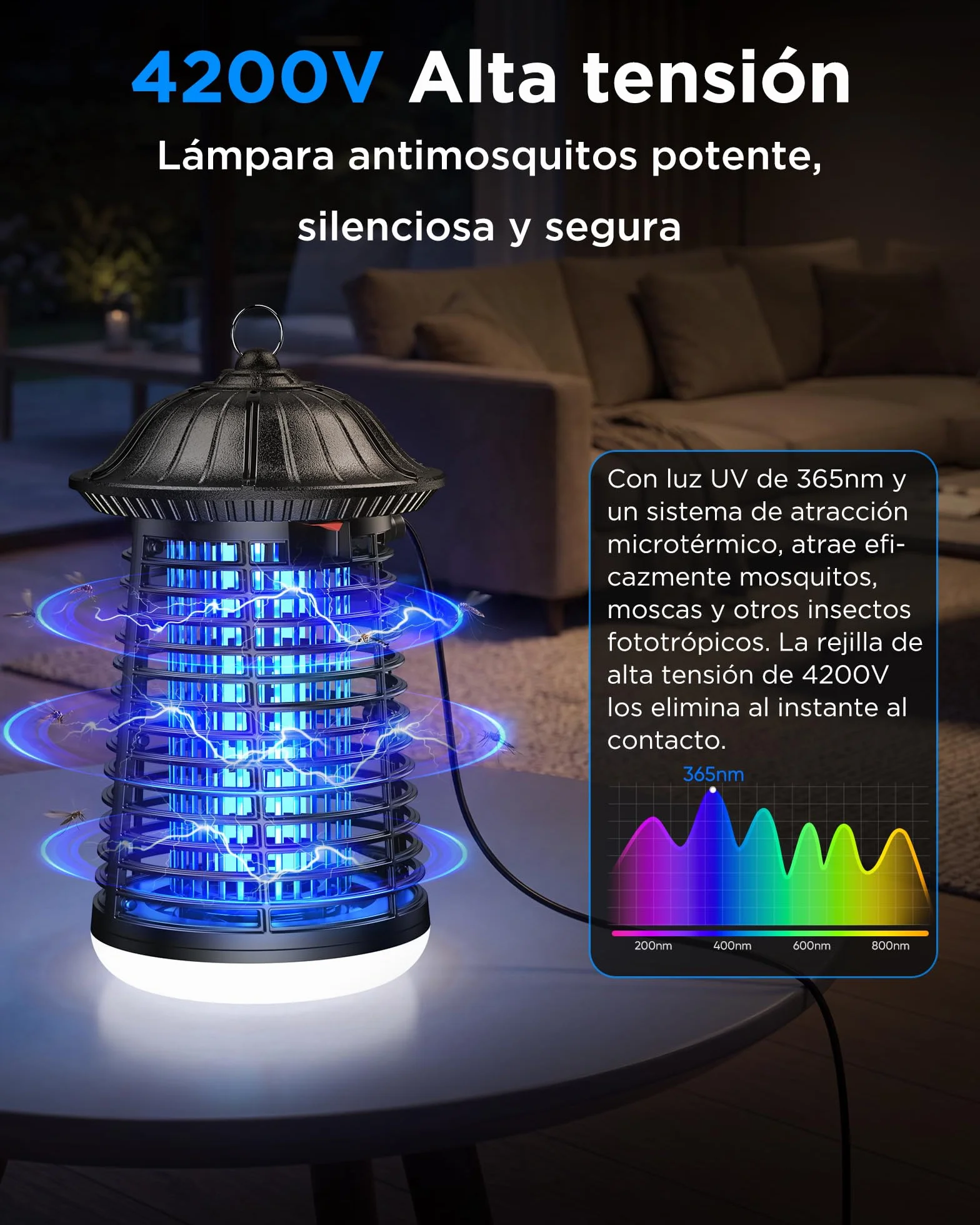 Lámpara Antimosquitos LED VIWAVE 4200V 15W UV Mata Mosquitos Eléctrico Exterior Interior IPX4 150m²