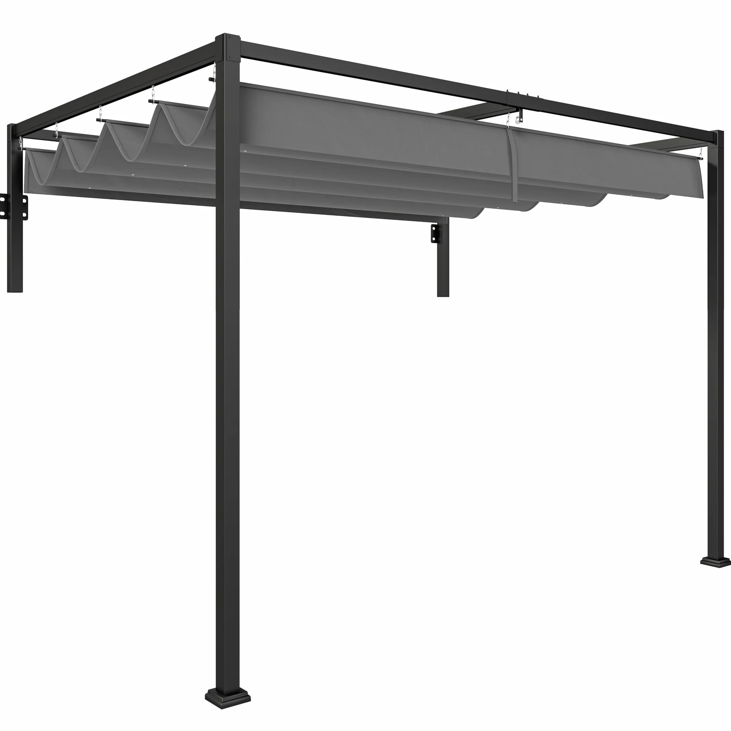Outsunny Pérgola con Techo Retráctil Pérgola de Pared 3x2 m Cenador con Tela de Poliéster Resistente al Agua Pabellón para Jardín Patio Terraza Exterior Gris Oscuro