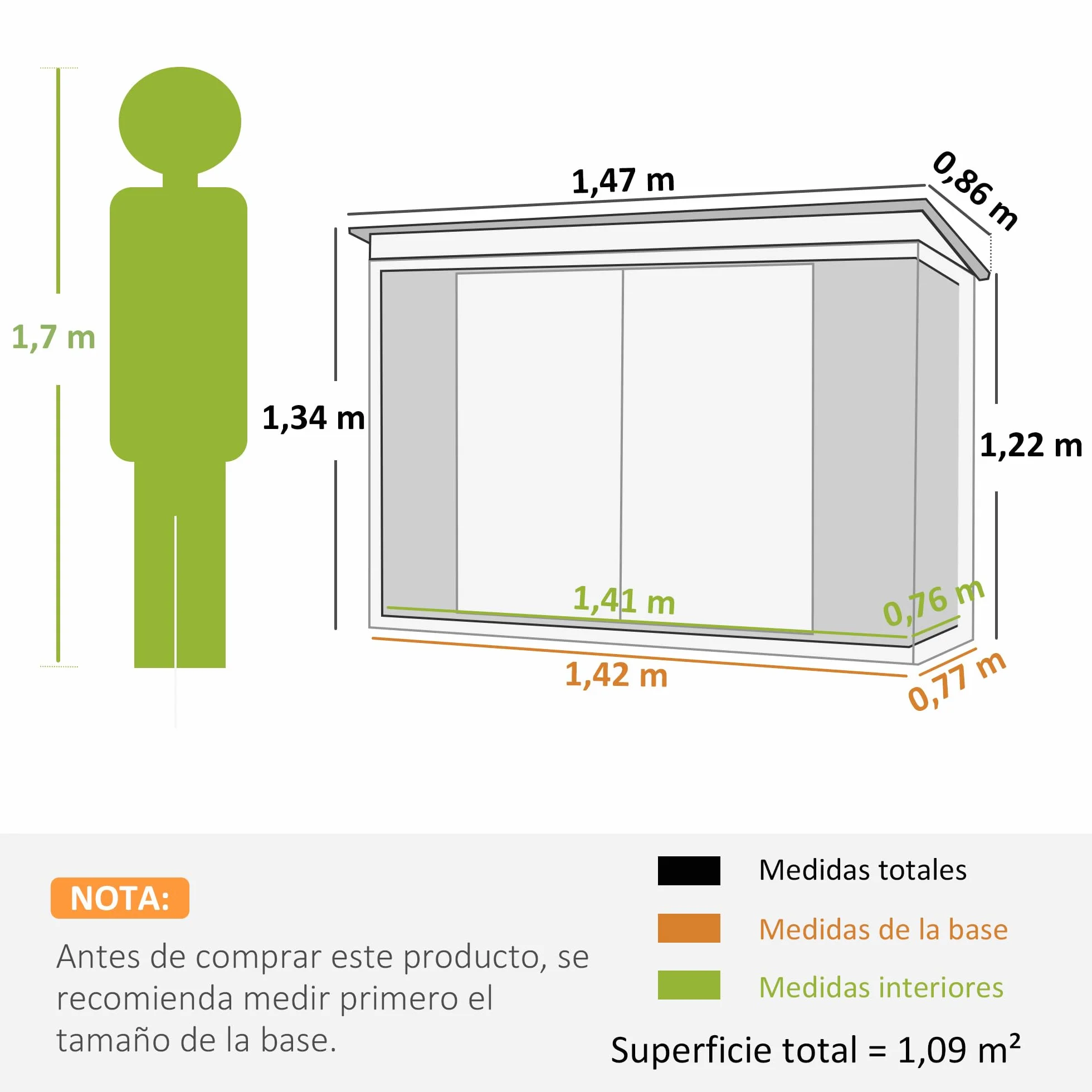 Outsunny Cobertizo de Jardín Metálico 1,26 m² 147x86x134 cm Caseta de Exterior con 2 Puertas y Cerradura