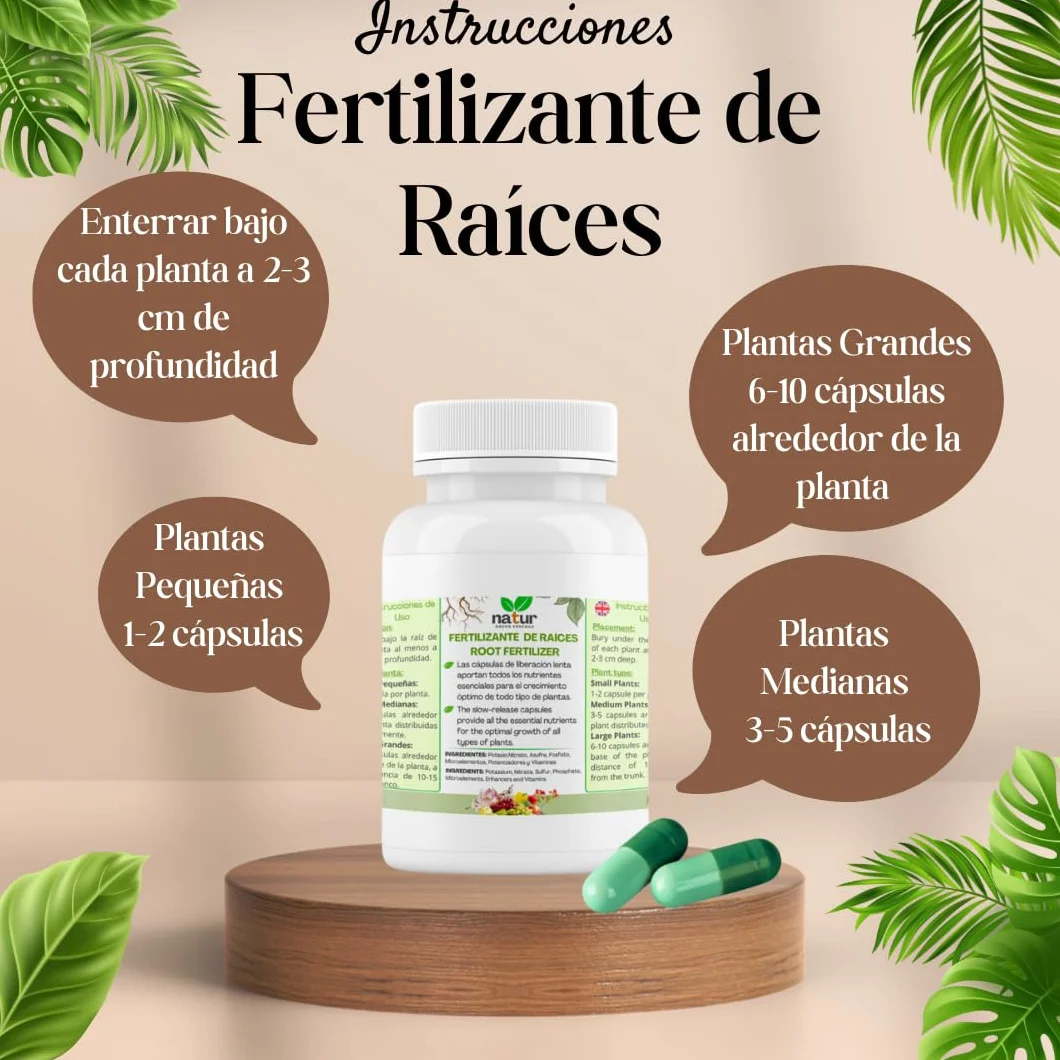 Natur Cápsulas de Abono para Raíces, Potenciador del Crecimiento, 50 Pastillas