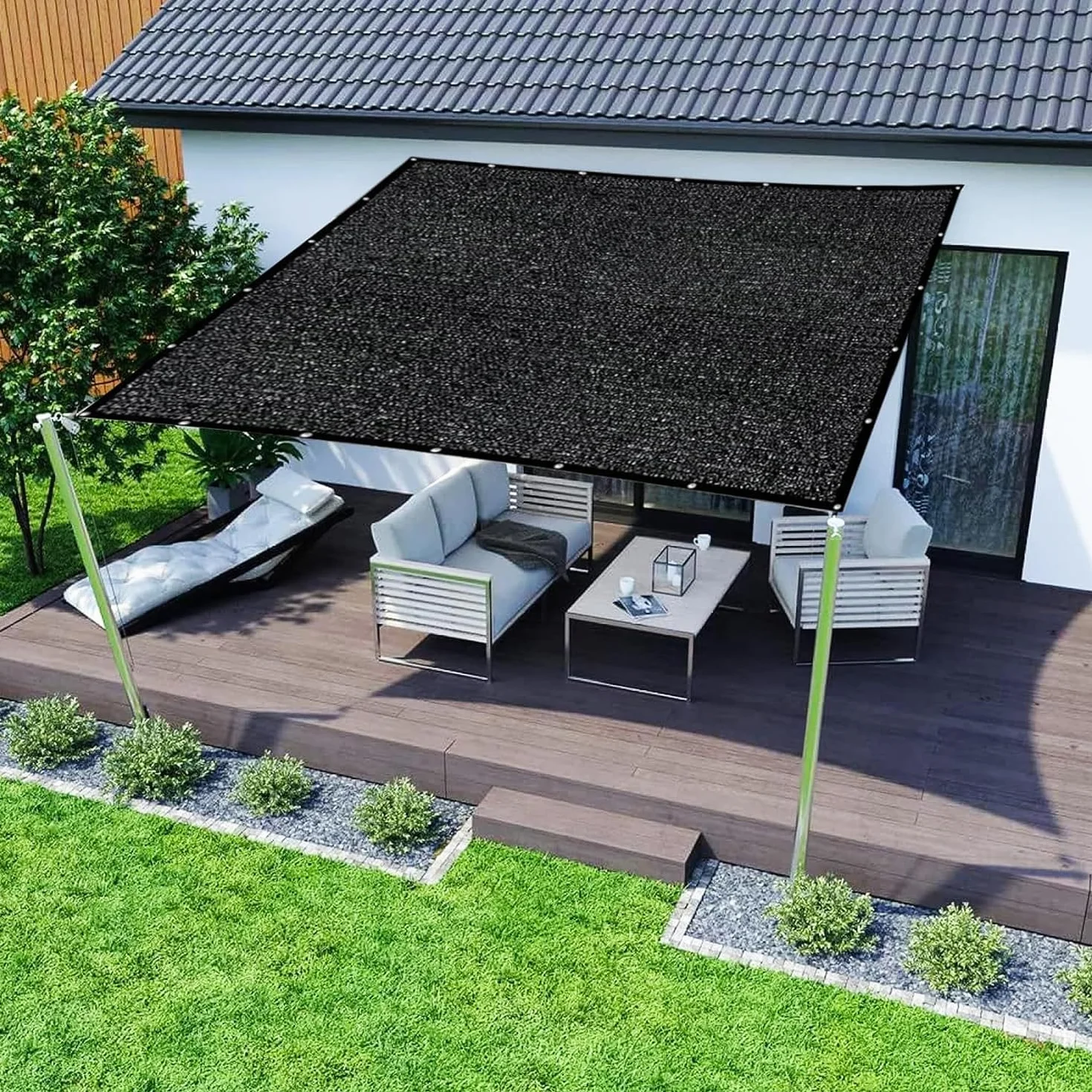 Malla de Sombra HDPE 80-95% UV con Ojales para Jardín Invernadero Pérgola