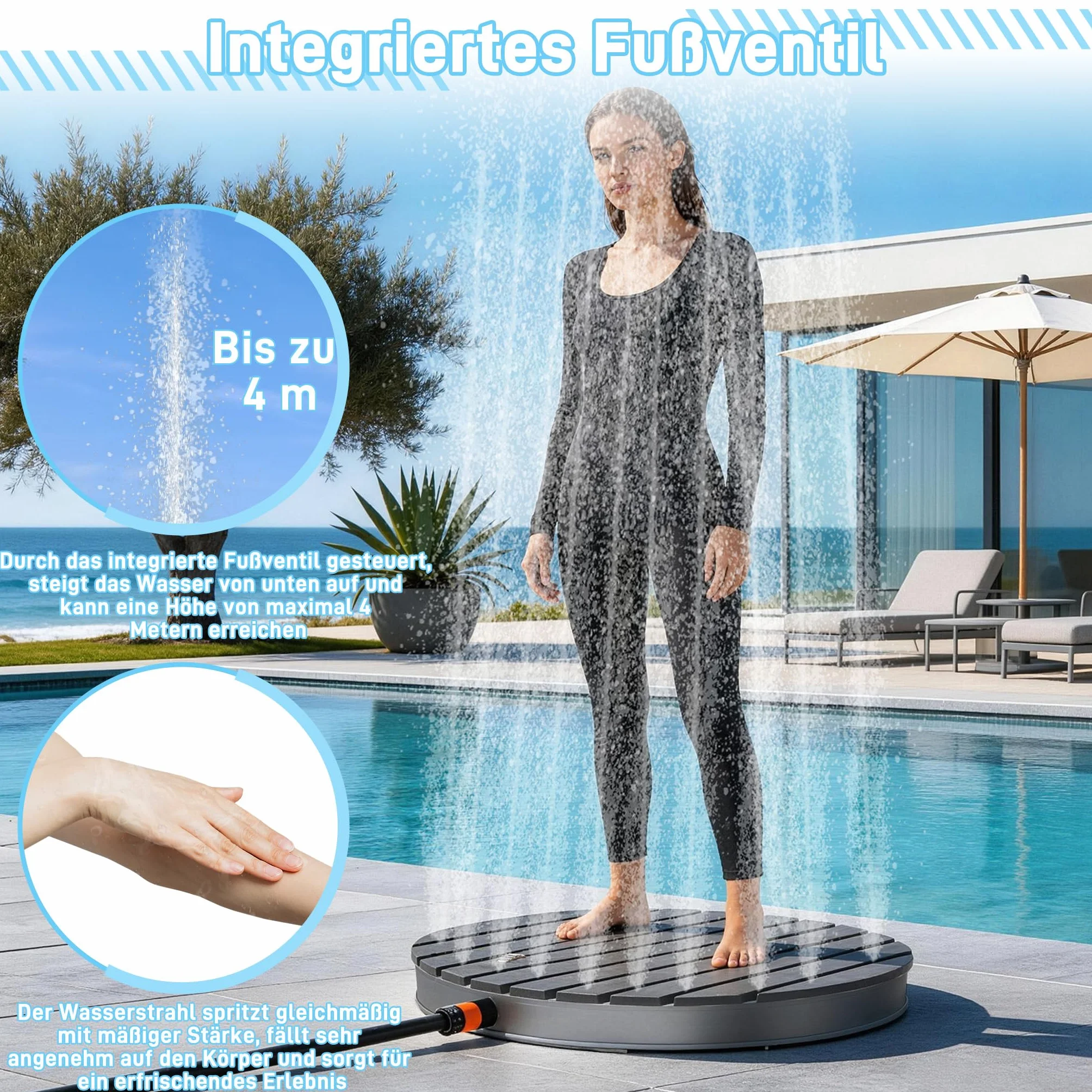 Ducha de jardín WPC/Aluminio Antracita móvil para Acampar Sauna sin Deslizamiento Redondo