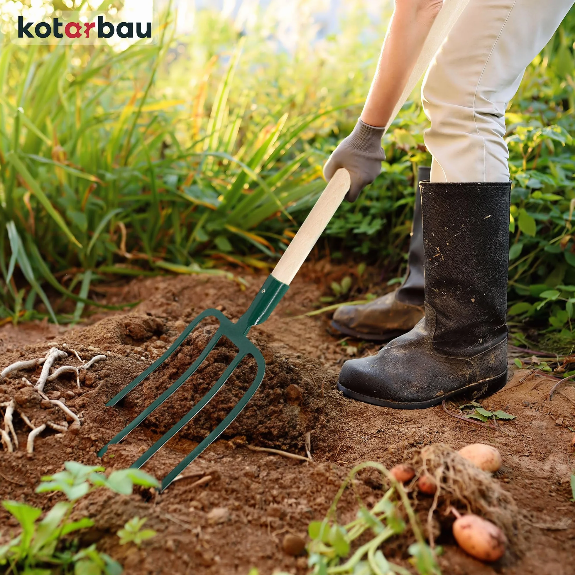 KOTARBAU® Horca de Acero con 4 Dientes Planos para Jardín