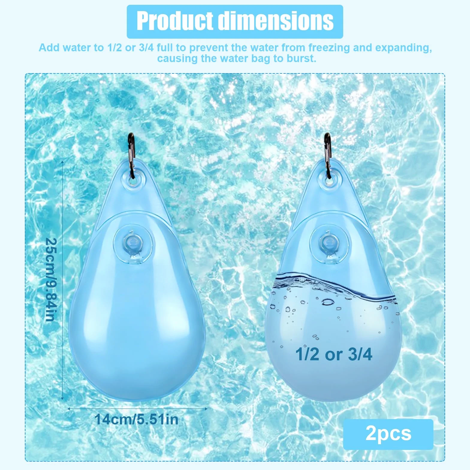 Bolsas de agua para piscina con forma de gota, bolsa de peso colgante con válvula antifugas