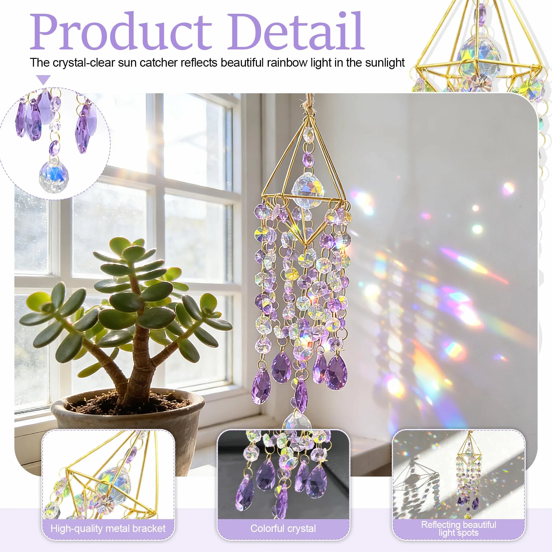 VEEKAY Atrapasoles de Cristal Colgante Suncatcher para Ventanas y Jardines