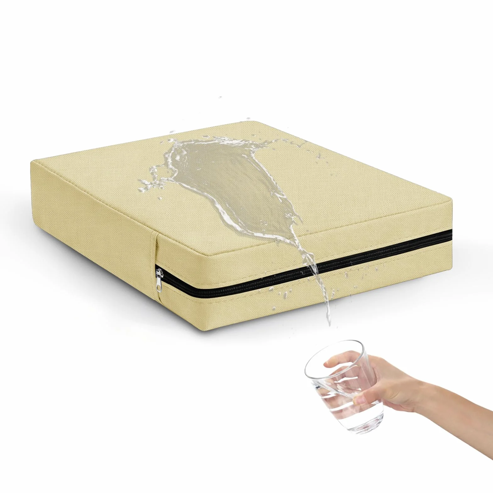 Fundas De Cojín Impermeables con Cremallera 50x50x5cm Beige para Exteriores Jardín