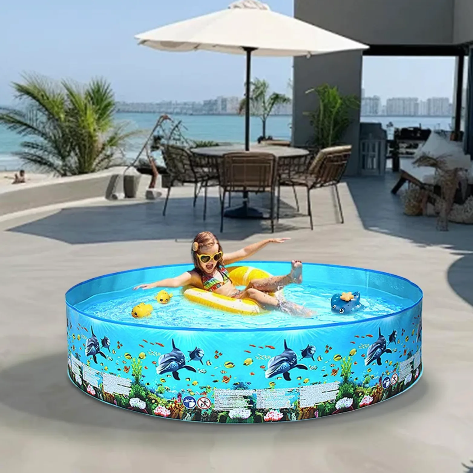 Piscina Plegable Bañera De Natación Al Aire Libre No Inflable | Piscina Plegable con Agua Para Jardín, Patio, Patio Trasero, , Césped, Terraza, Verano, Adultos y Niños