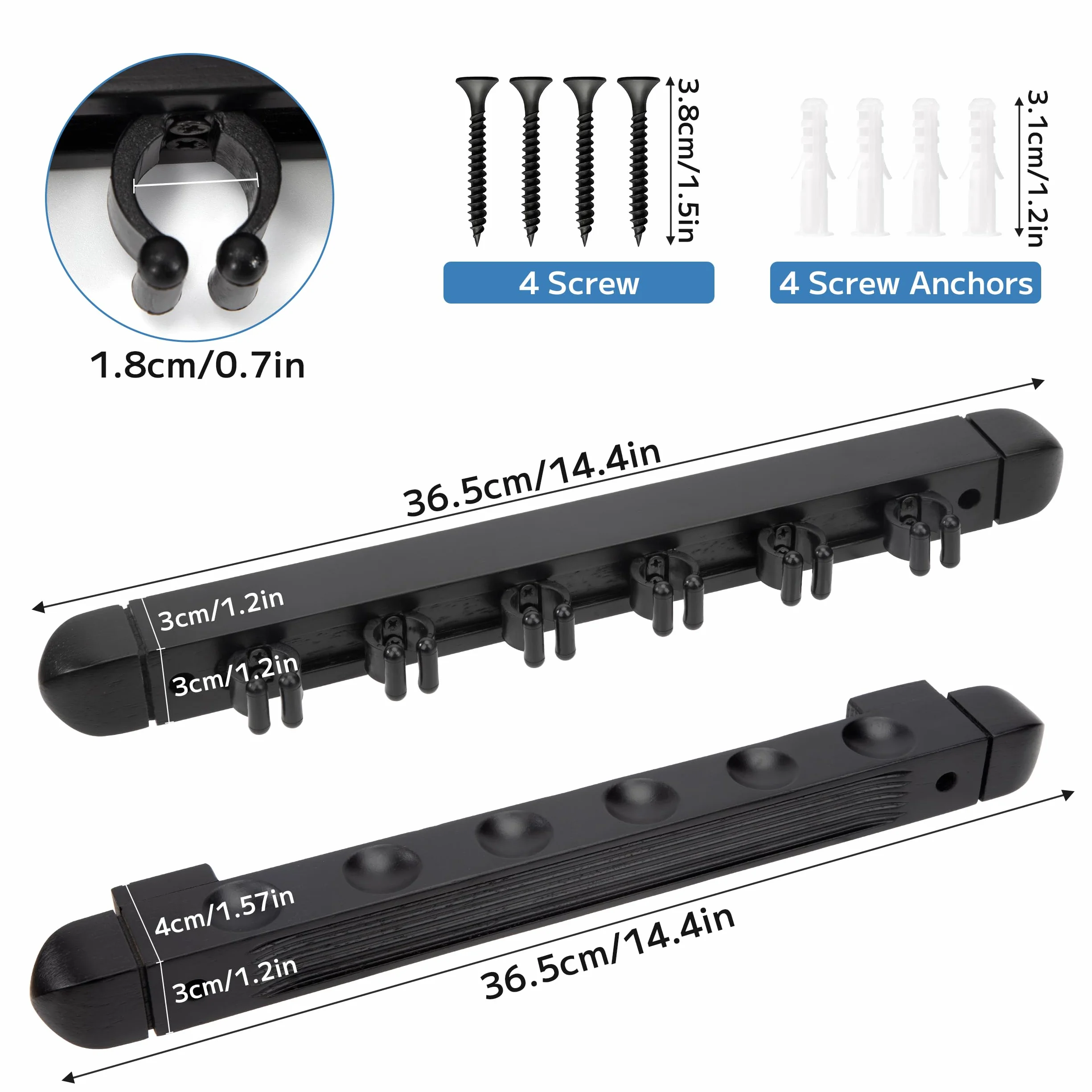 Soporte Tacos de Billar de Madera Estante Montado en la Pared con 6 Clips Accesorio de Billar Negro