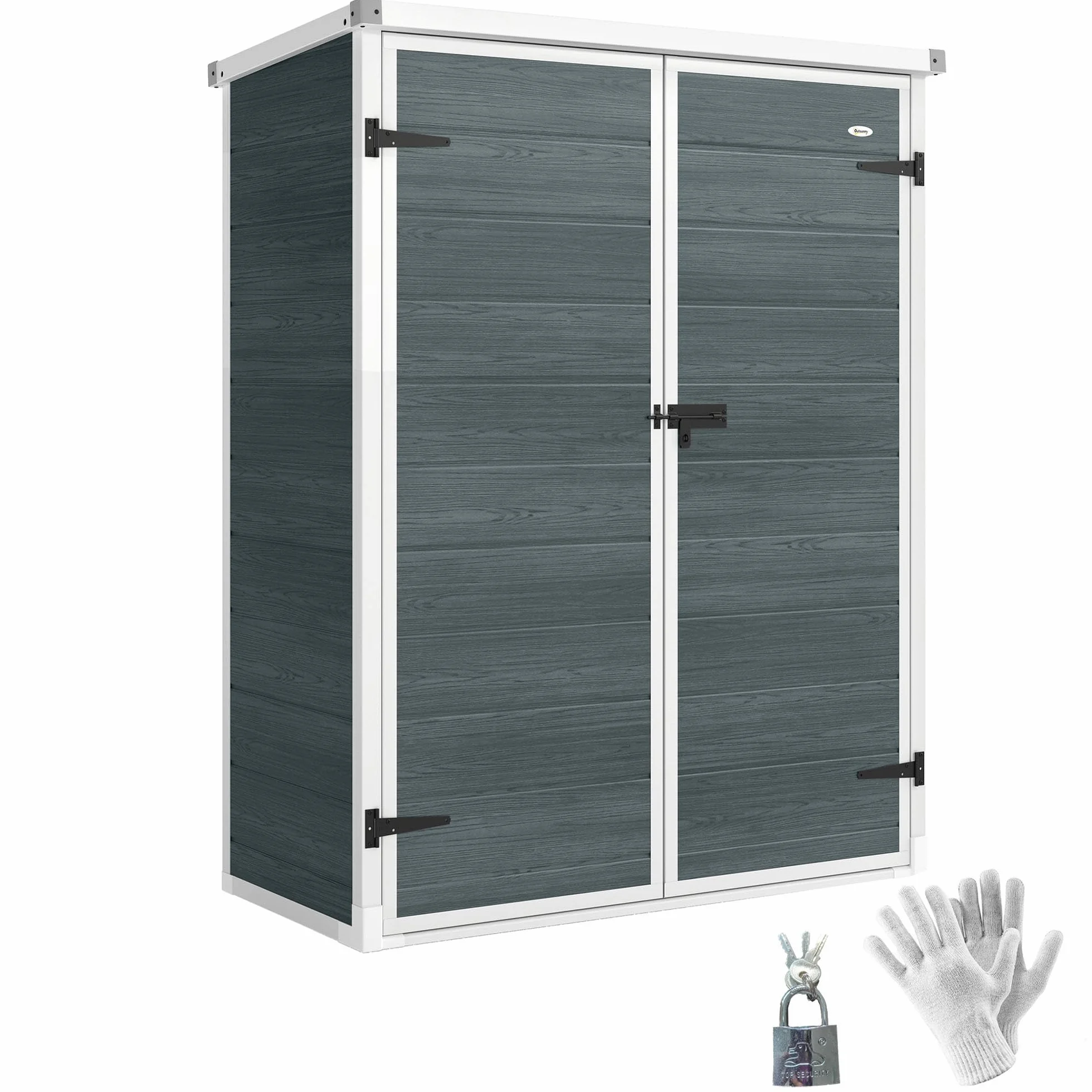 Outsunny Cobertizo de Jardín Exterior 0,81 m² Plástico y Aluminio 2 Estantes Plegables Puertas Dobles Gris