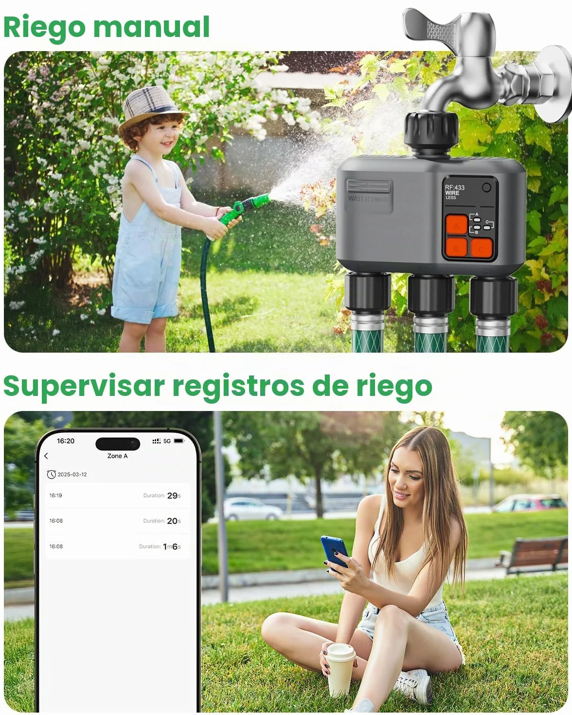 johgee Programador de Riego WiFi 3 Salidas con Gateway RF 300M para Jardín Compatible Alexa Smart Life