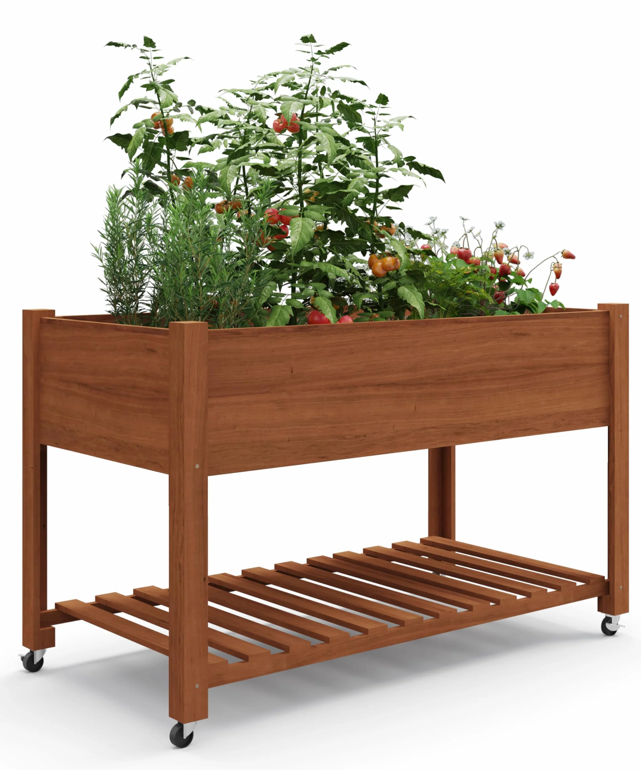 GarveeHome Cama elevada de Madera para jardín con Ruedas y Estante Inferior – Caja Jardinera Resistente con Forro Protector – Ideal para Cultivar Verduras, Hierbas y Flores en Patio, terraza o jardín