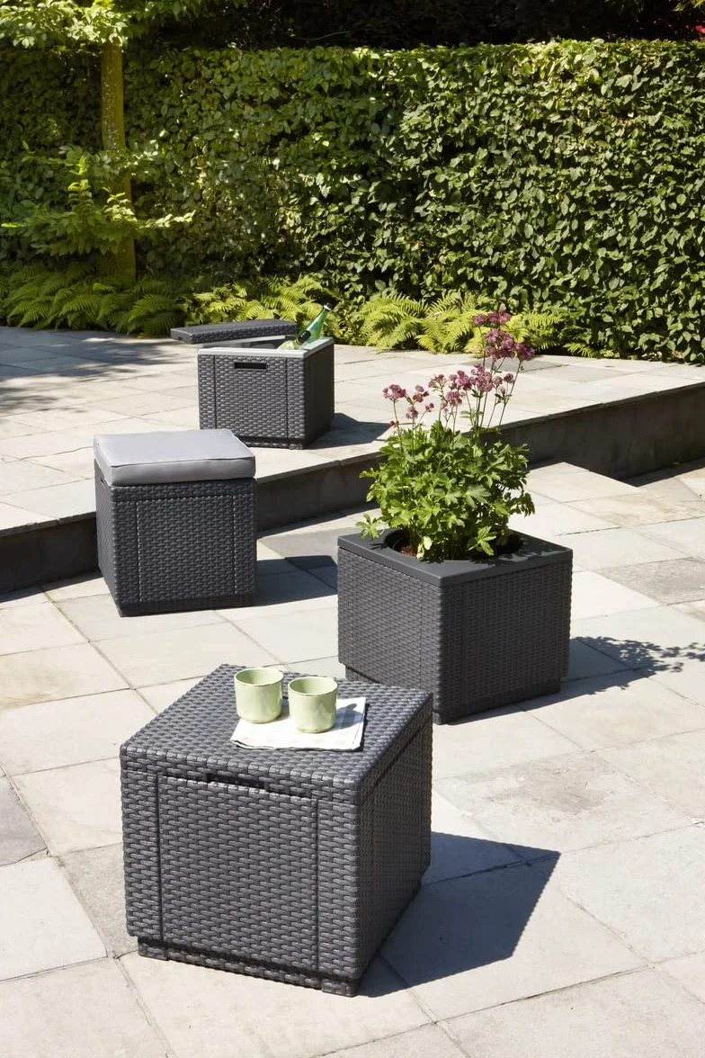 Keter Ice Cube Mesa Nevera Exterior Resina Ratán 42x42x41 cm Grafito