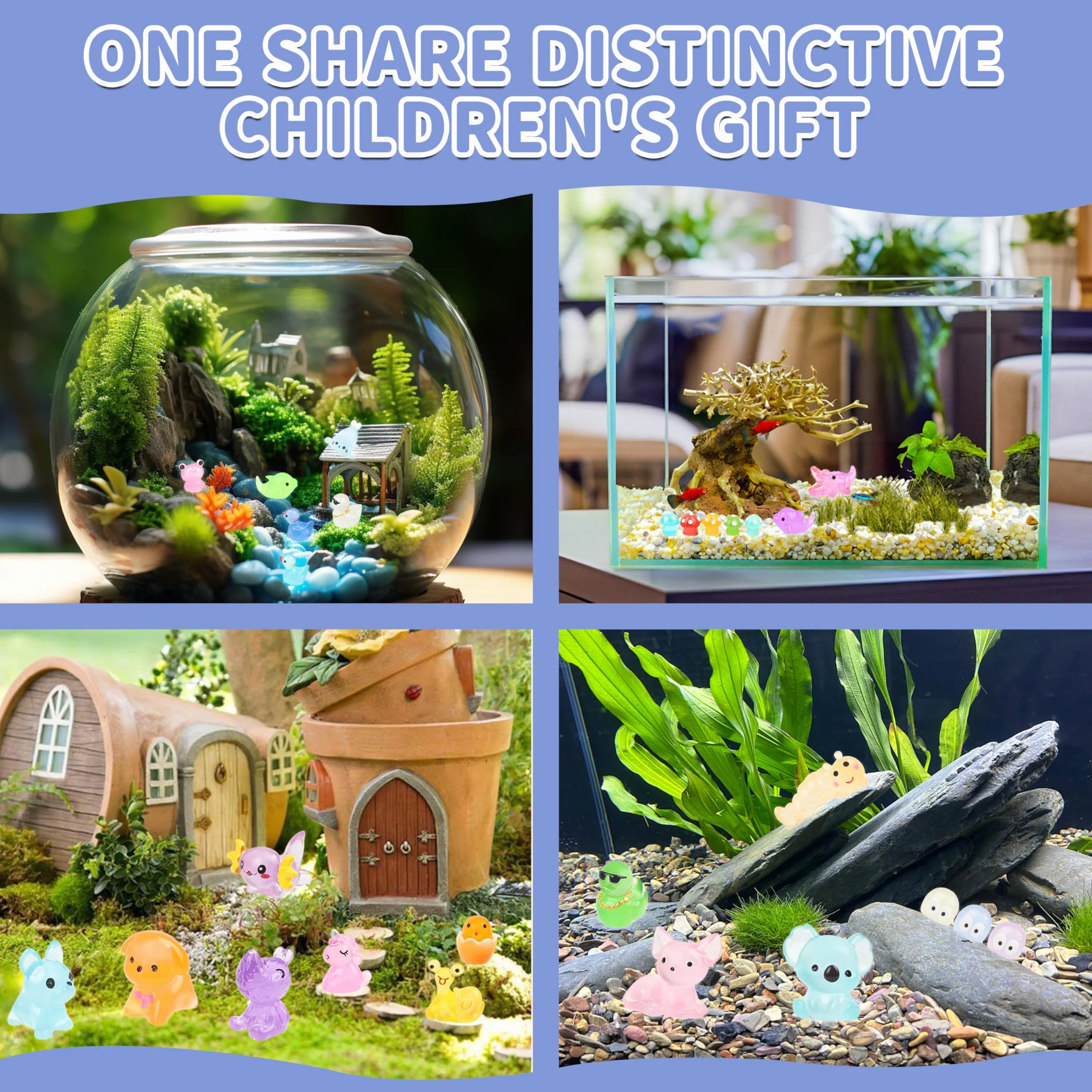Set 125 Mini Figuras Resina Animales Brillan Oscuridad Decoración Jardín Hadas Acuario