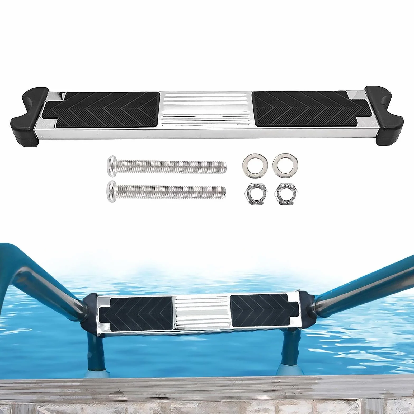 Escalera de repuesto para piscina de acero inoxidable, pedales antideslizantes con goma y tornillos
