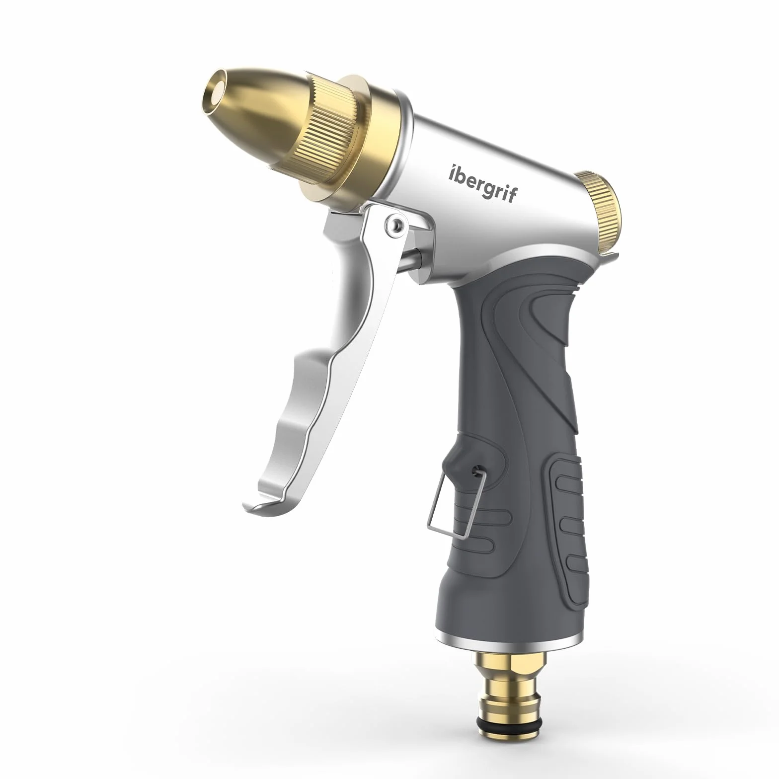 Ibergrif M20284 Pistola de Manguera de Jardín, Pistola de Agua a Presión con Boquilla de Latón, 4 Patrones de Riego
