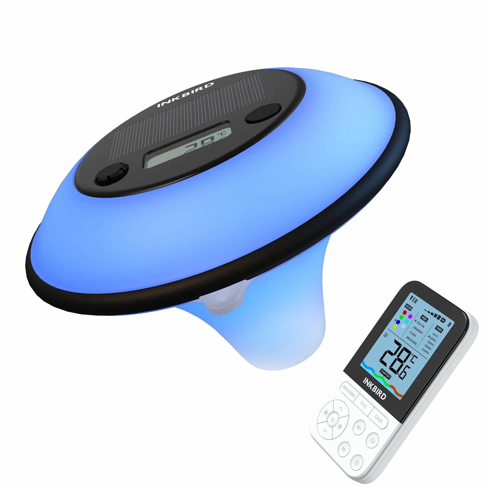 Inkbird IBS-P05R Termómetro Piscina Solar con 7 Luz Colorida, IP68, Sensor Automático, Mando a Distancia