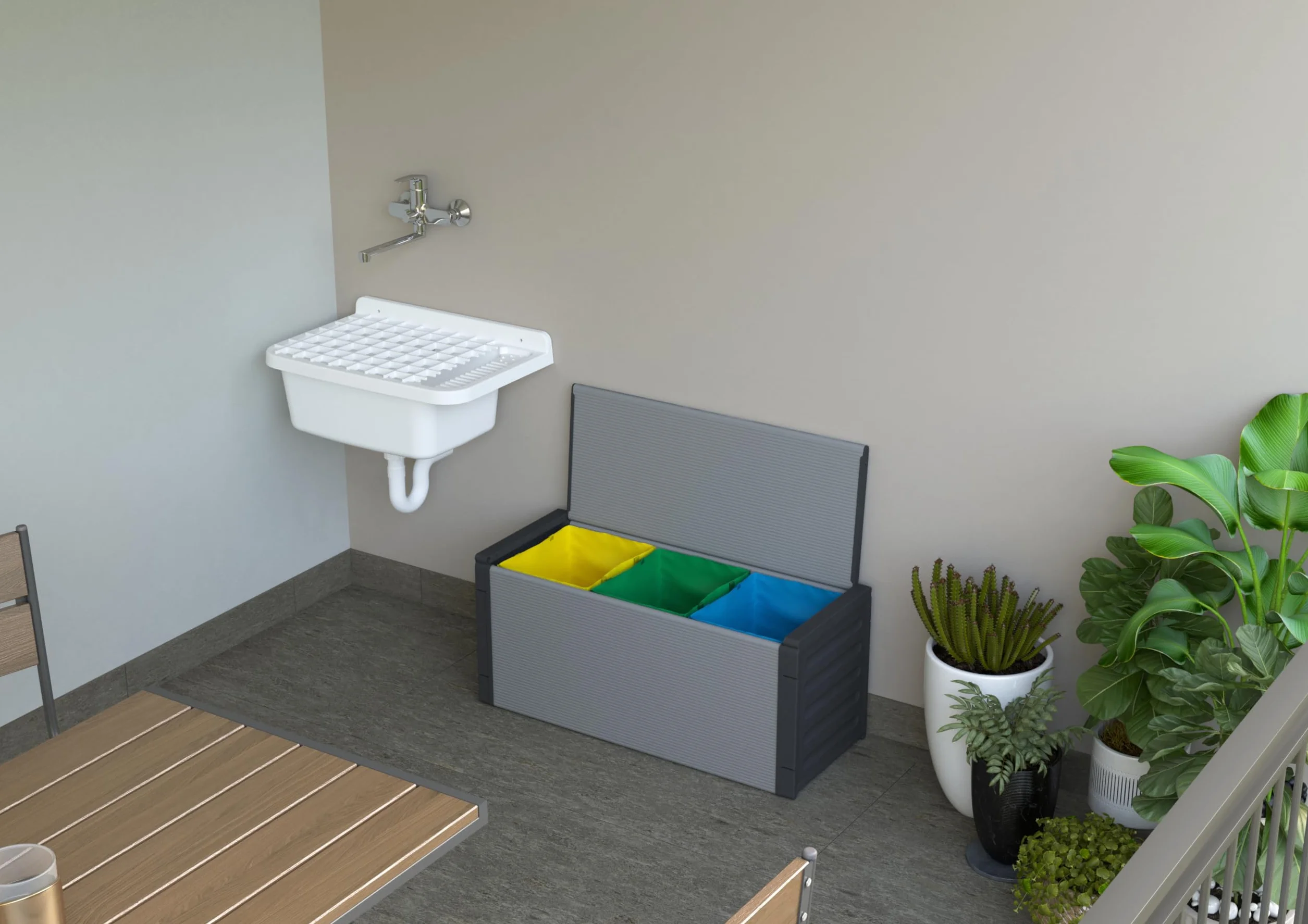 Adventa Baúl recogida resina PVC PP 85x34x38 cm gris