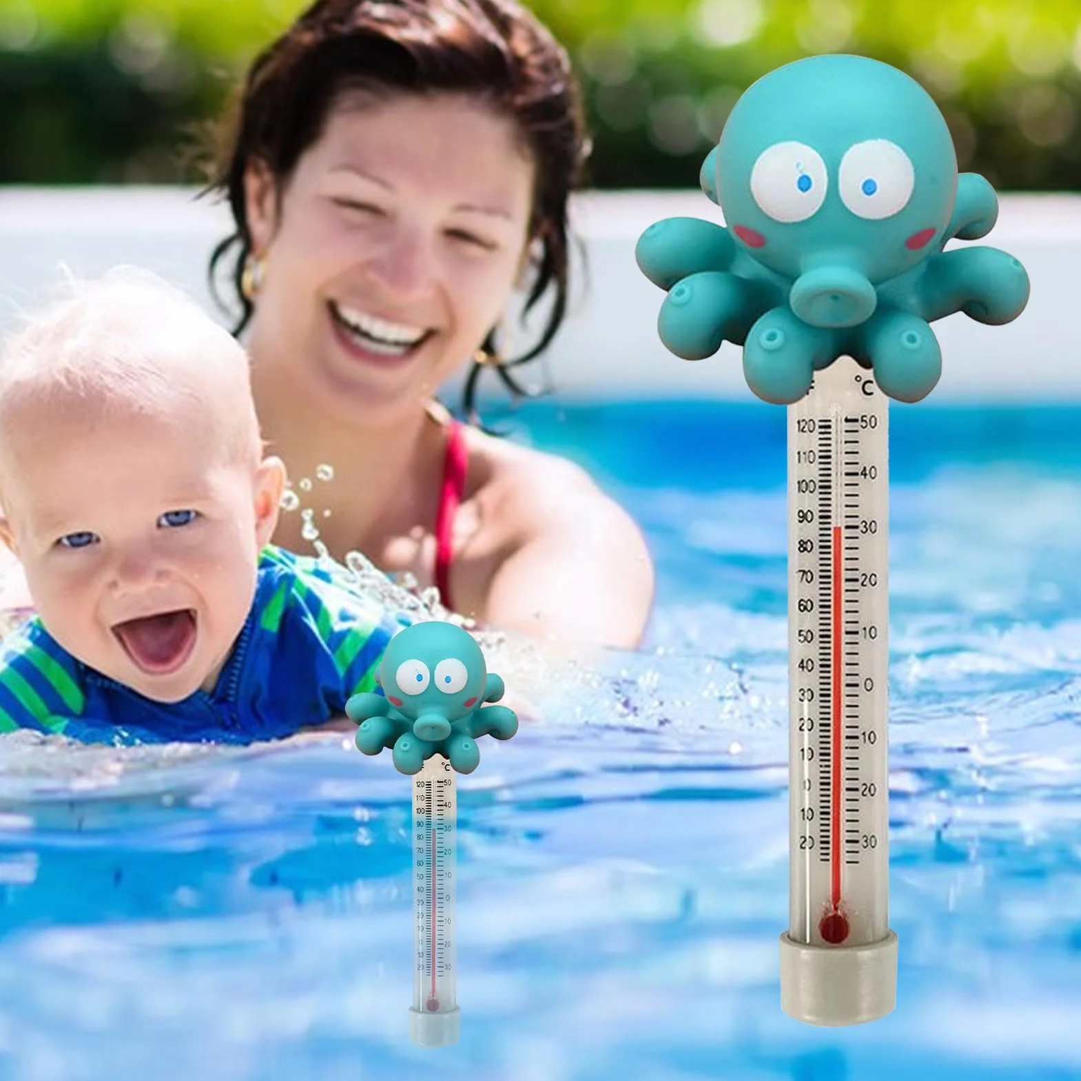 Termómetro flotante para piscinas con cuerda y diseño de animales