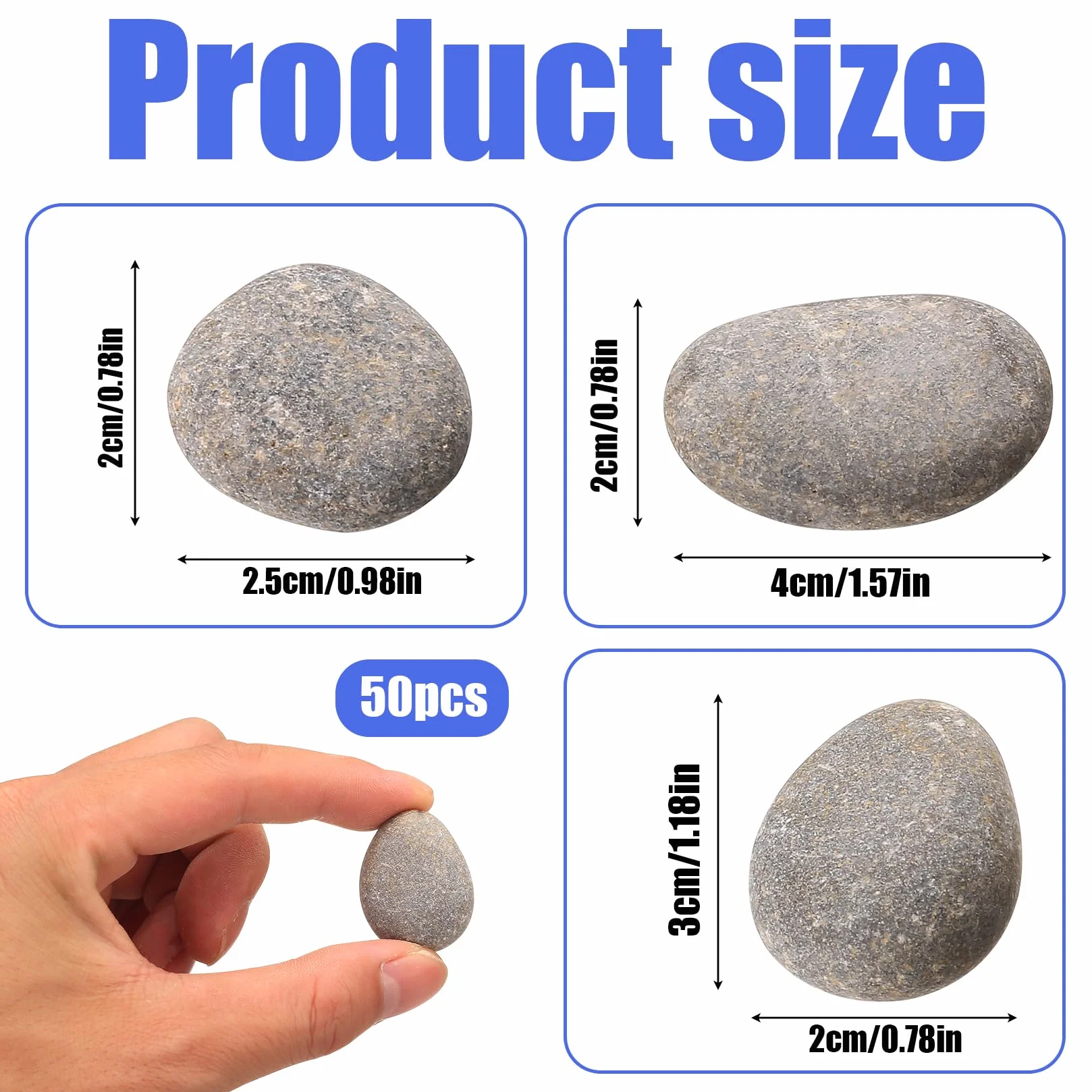 Piedras para Pintar 50 Pcs, Guijarros Planos 1-3 cm, Rocas de Río Decorativas Naturales Lisas para Manualidades