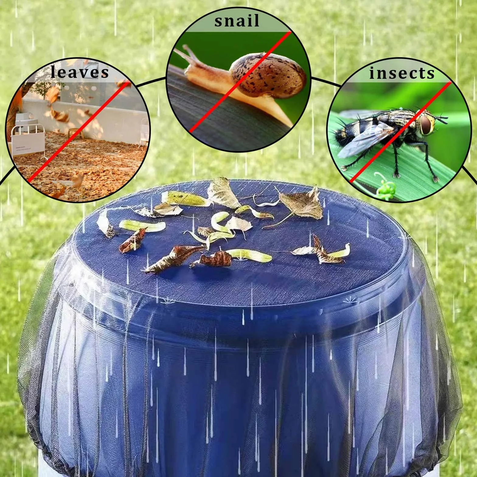 Red de Barril de Lluvia 60cm, Red de Protección para Depósito de Agua de Lluvia con Cuerda de Tracción, 6 Piezas