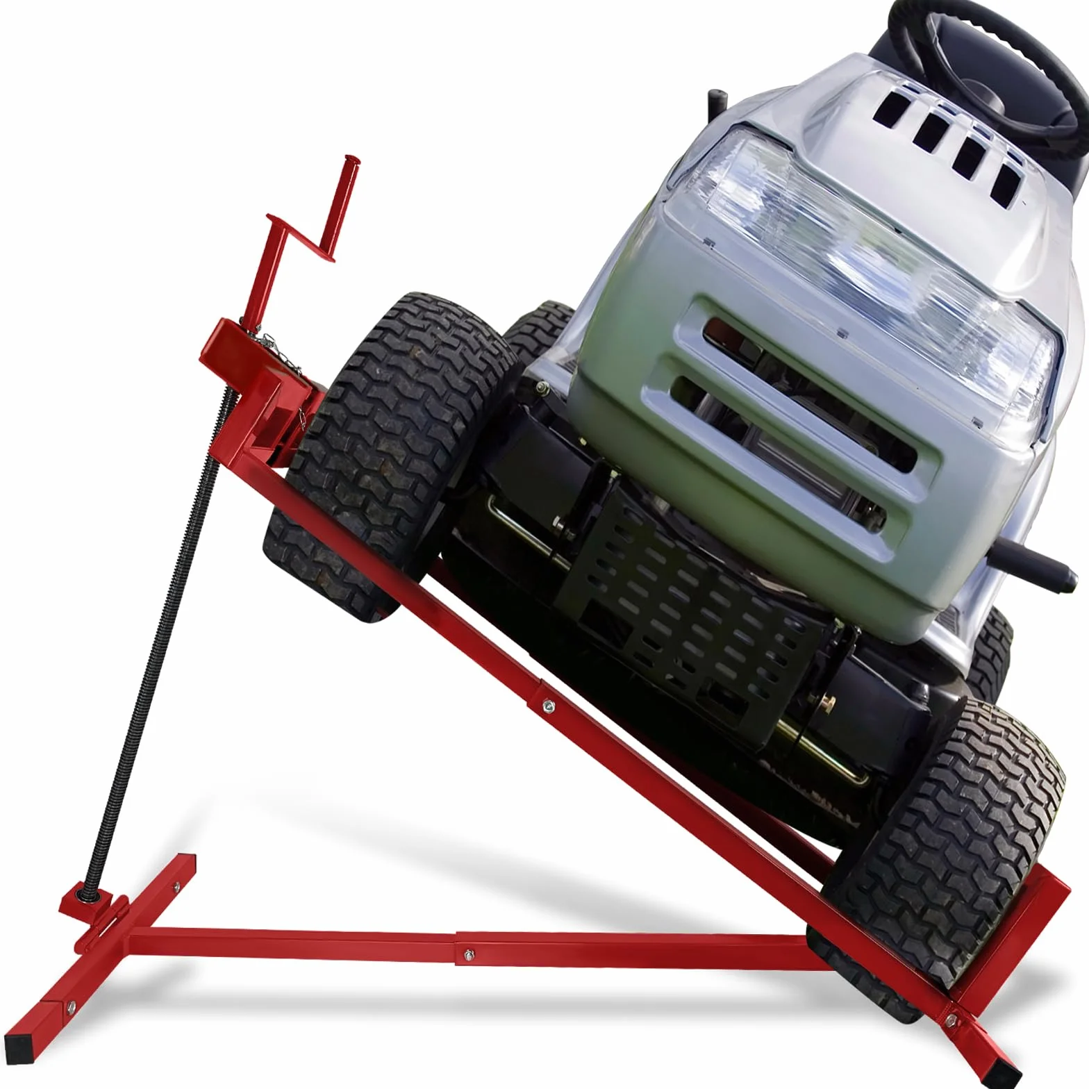 FIVMEN Elevador para tractores de césped, tractor de césped, dispositivo de elevación máx. 400 kg, inclinación ajustable a 45°, ayuda de limpieza, color rojo