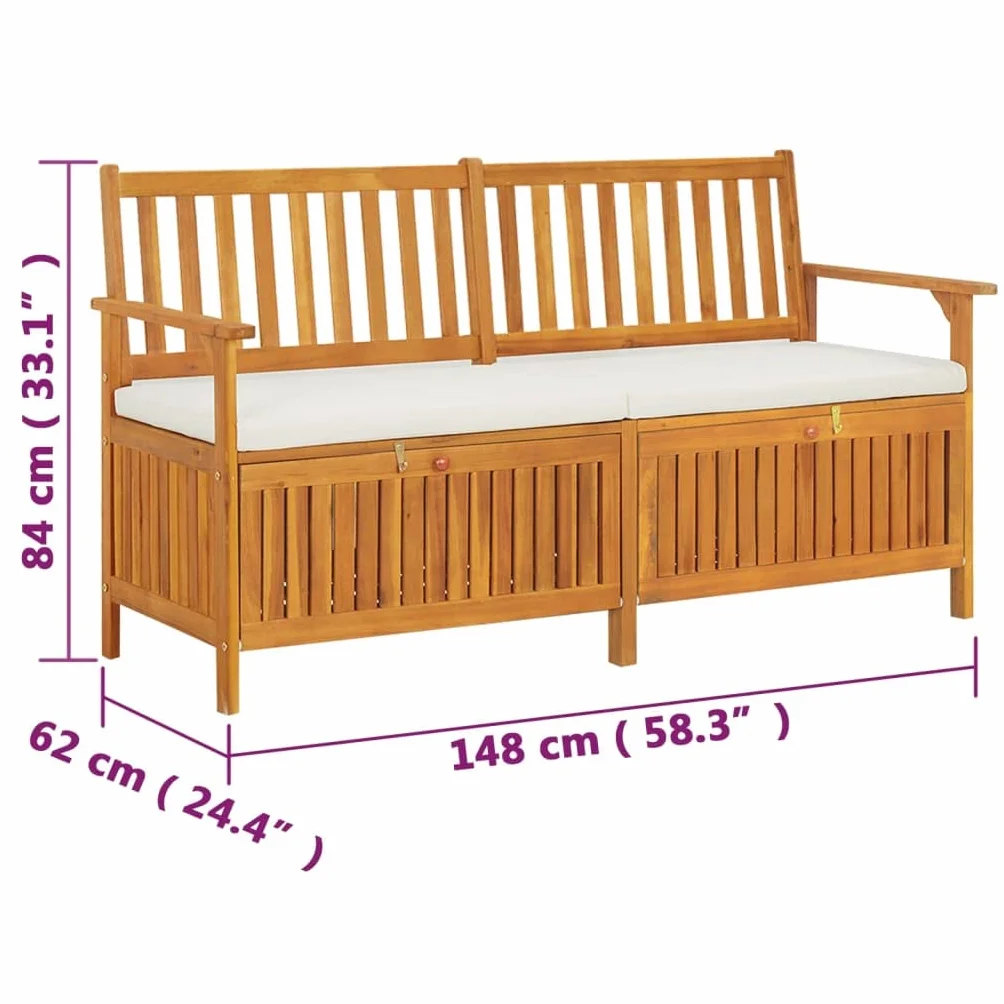 vidaXL Banco de Almacenaje con Cojín Otomana Baúl Madera Maciza Acacia 148 cm
