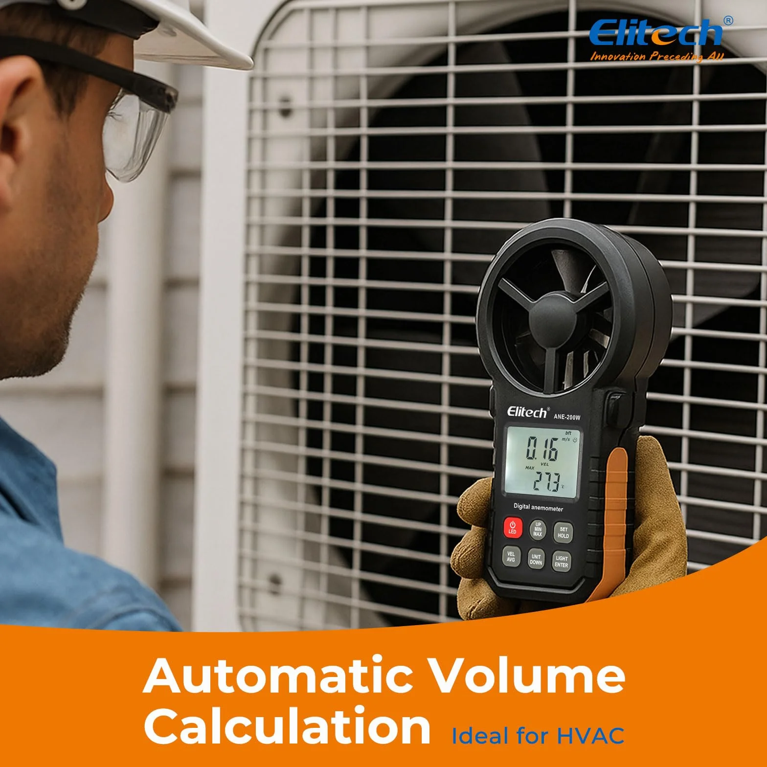 Elitech Anemómetro Digital ANE-200W Medidor Velocidad Viento Temperatura HVAC Flujo Aire CFM CMM Bluetooth USB