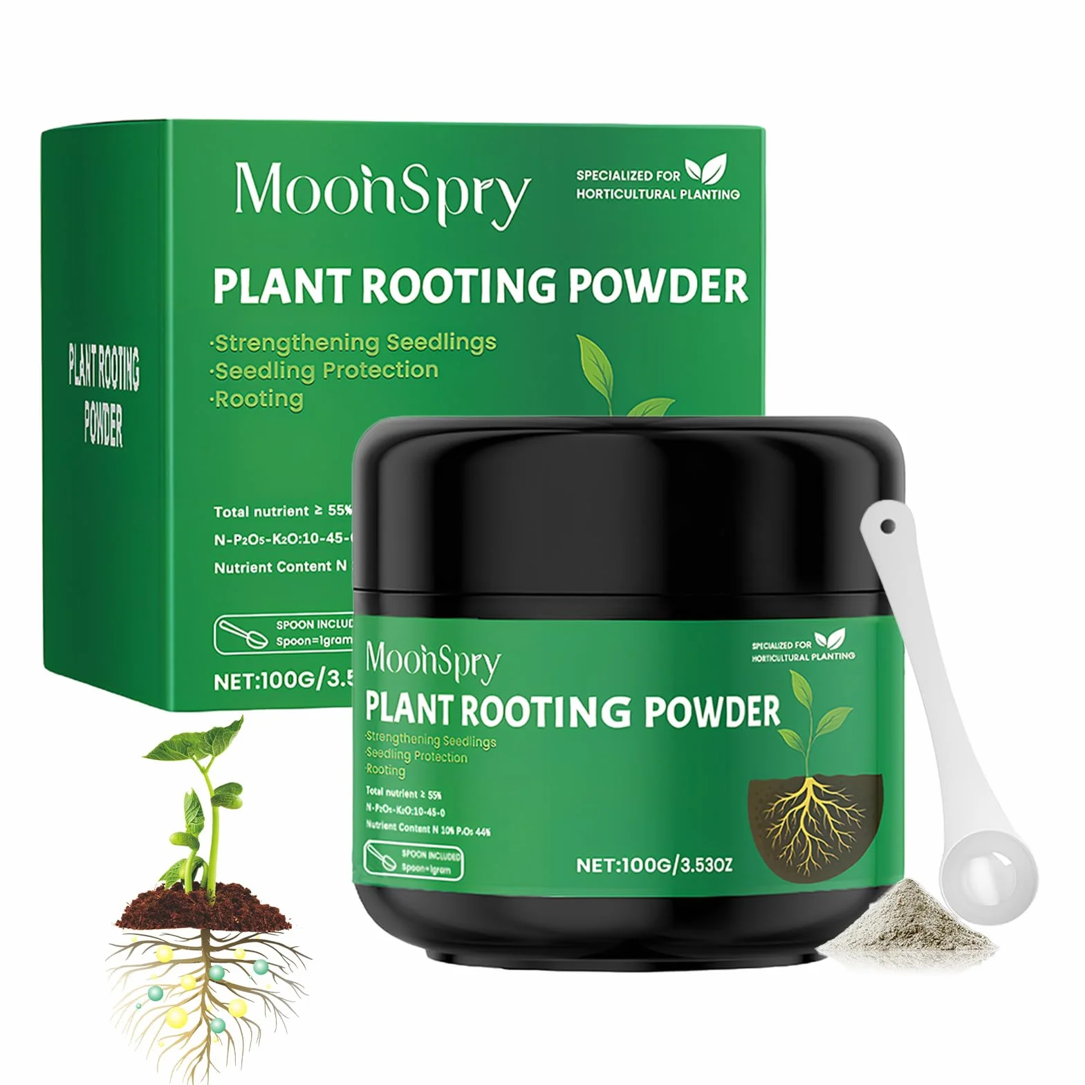 Activador de raíces en polvo rápido 100g con cuchara para esquejes interior y exterior