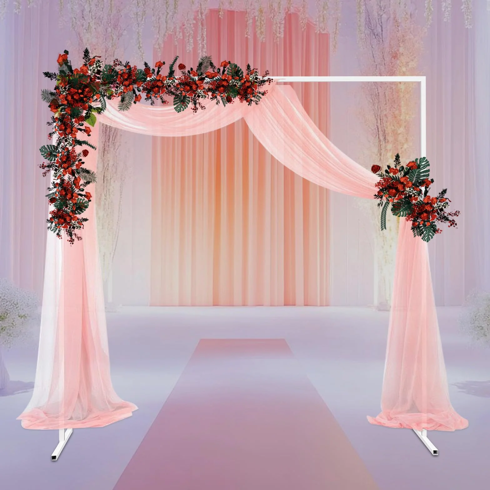 Arco de boda de metal cuadrado 2x2 m, marco de globos de tubos de hierro galvanizado blanco