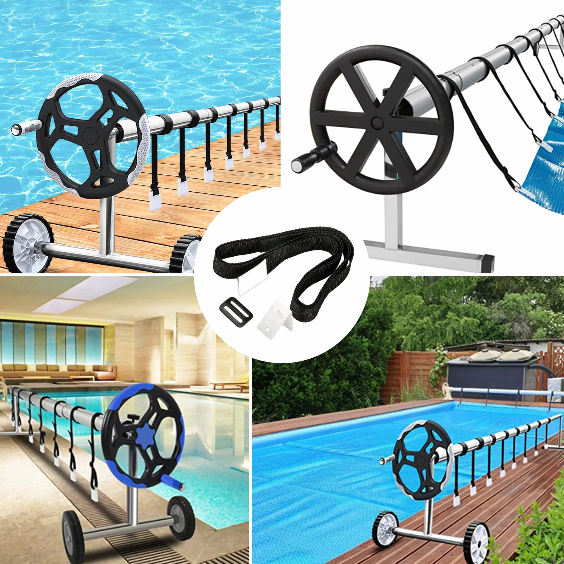 Correas de Sujeción para Cubierta de Piscina, Accesorios Carrete Solar Juego de Ruedas Sombrilla