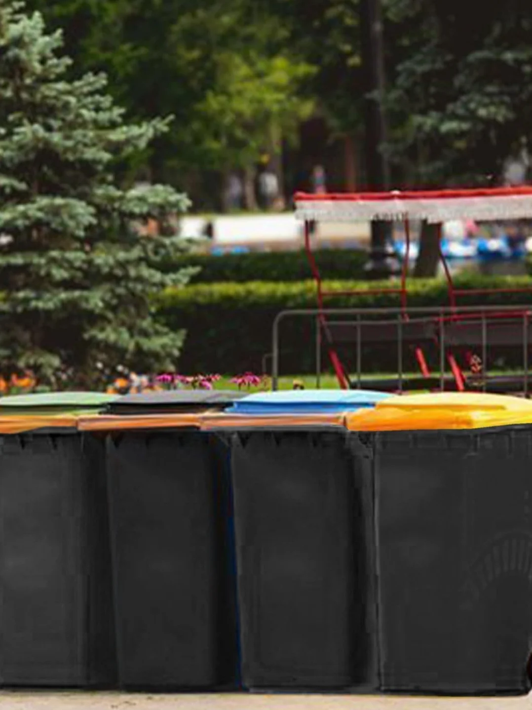 Ecodiseño Jardín Contenedor Basura Reciclable 120L 2 Ruedas Tapa Azul