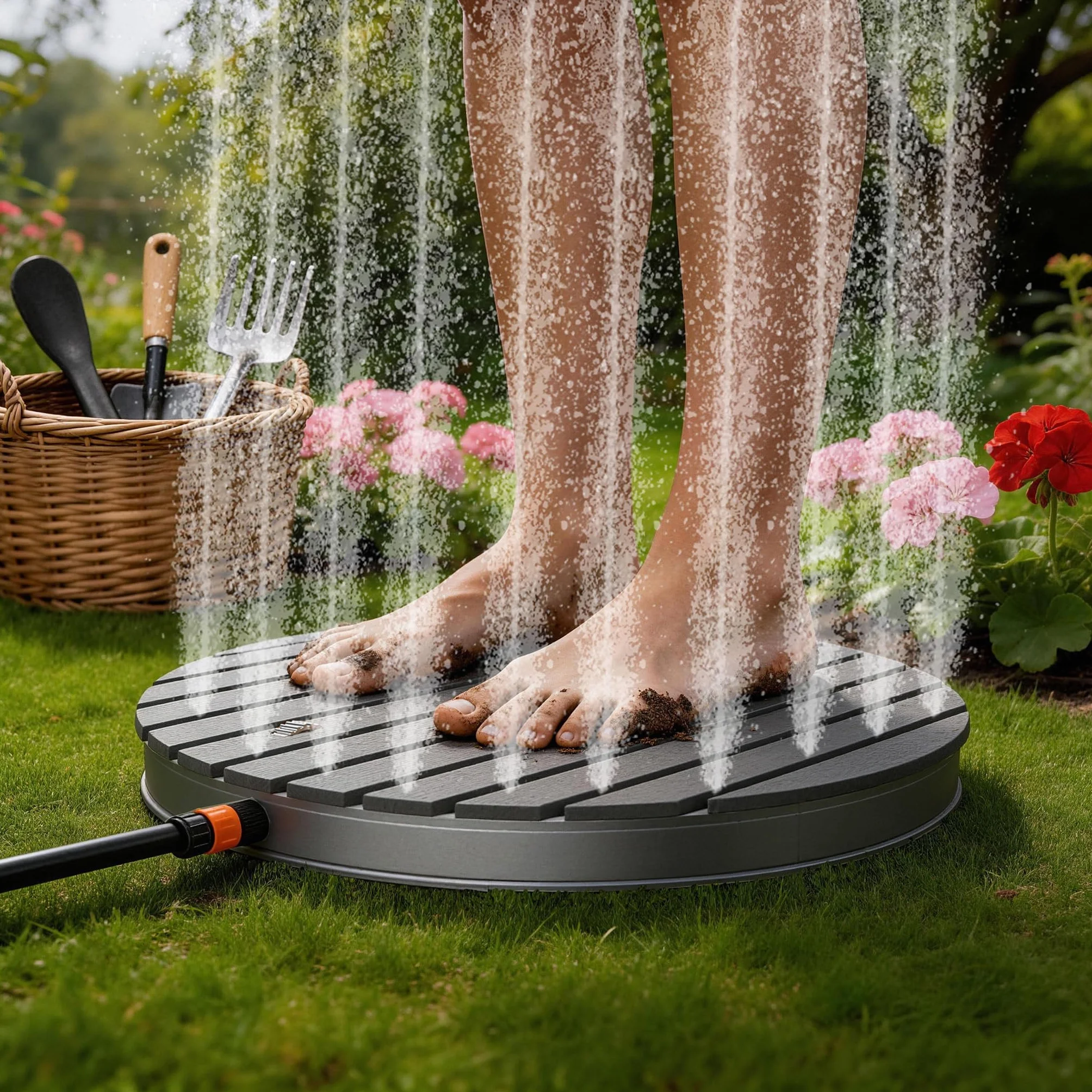 Ducha de jardín WPC/Aluminio Antracita móvil para Acampar Sauna sin Deslizamiento Redondo