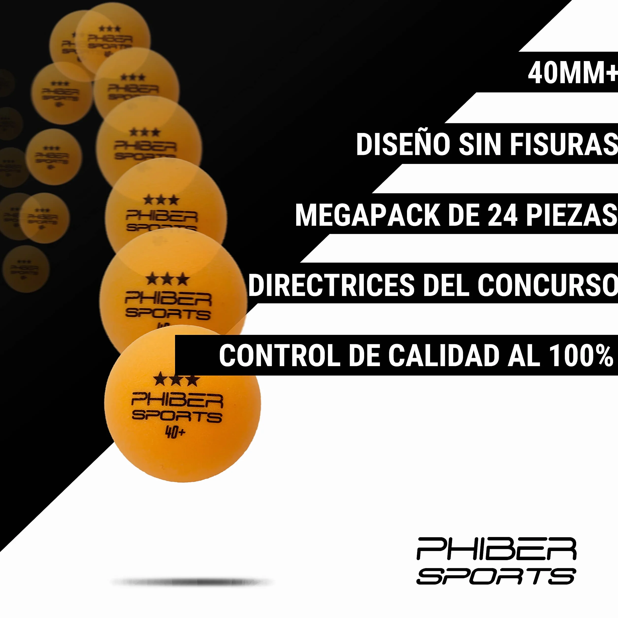 PHIBER-SPORTS Pelotas de Tenis de Mesa Premium 3 Estrellas 24 Piezas Naranja
