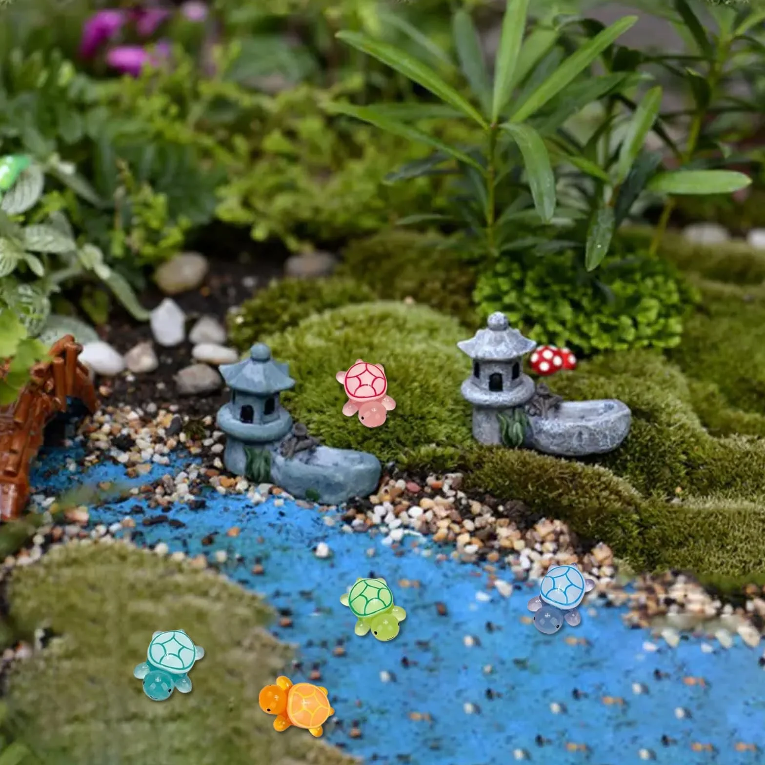 200 Piezas Mini Tortugas Luminosas de Resina, Adornos de Tortuga para Decoración de Maceta Acuario Jardín Hogar