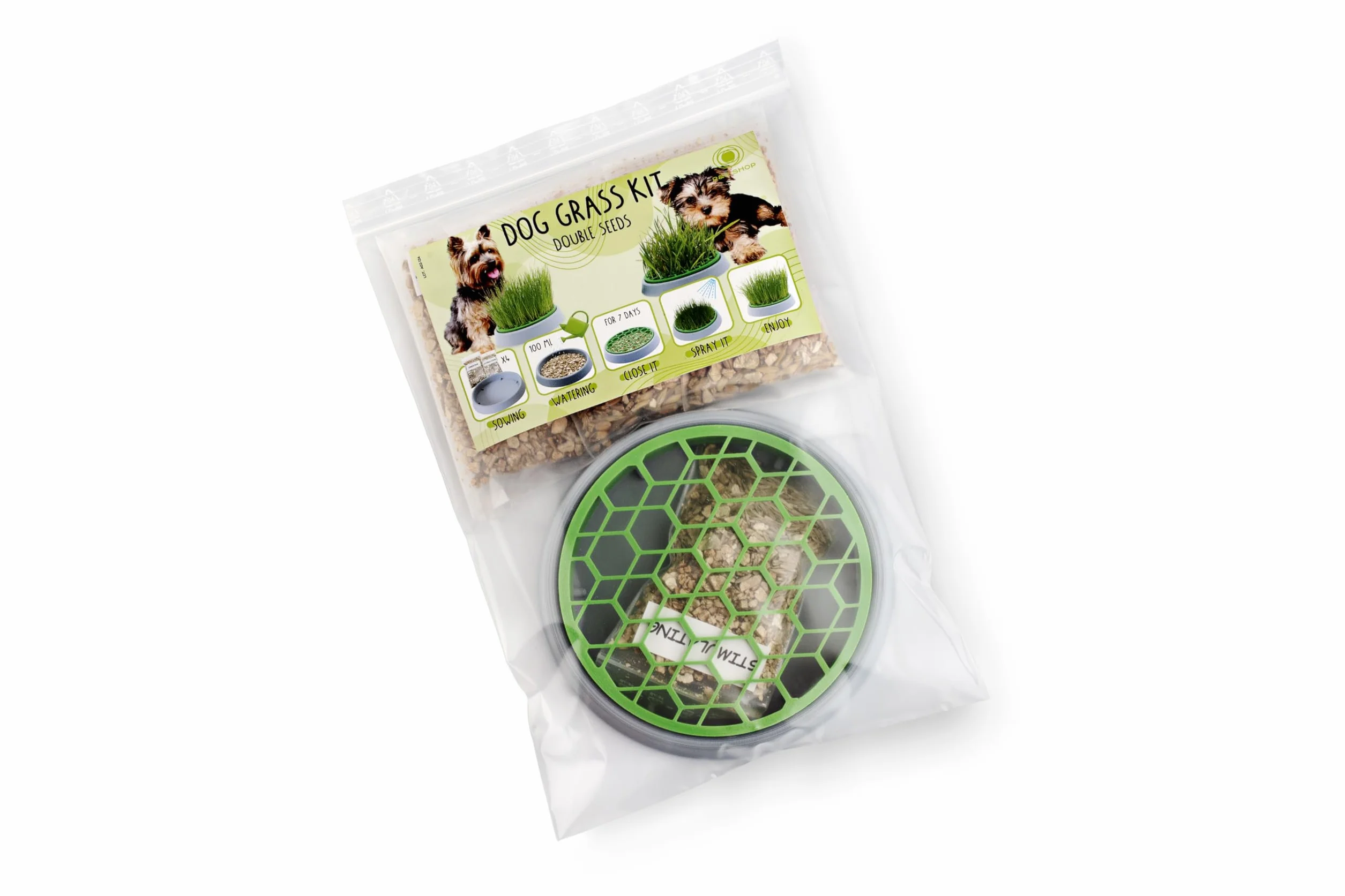 Double Seeds Kit Hierba para Perros Maceta Germinadora 2 Tipos Estimulante Digestiva 4 Sobres Semillas Sustrato