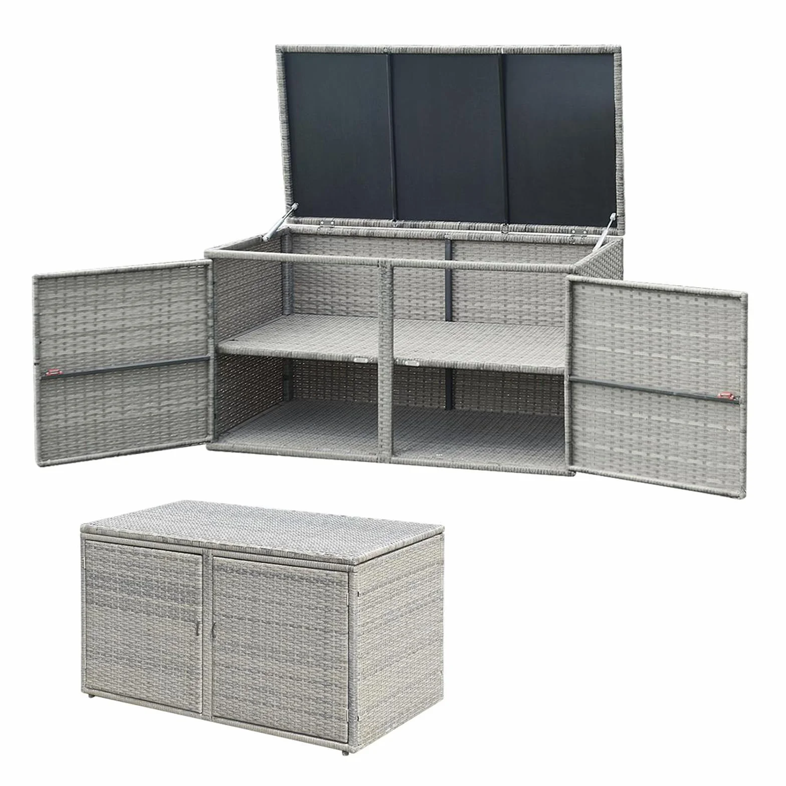 KOMFOTTEU Baúl de Almacenamiento Exterior de Ratán 330 L, 115 x 60 x 65 cm, Gris