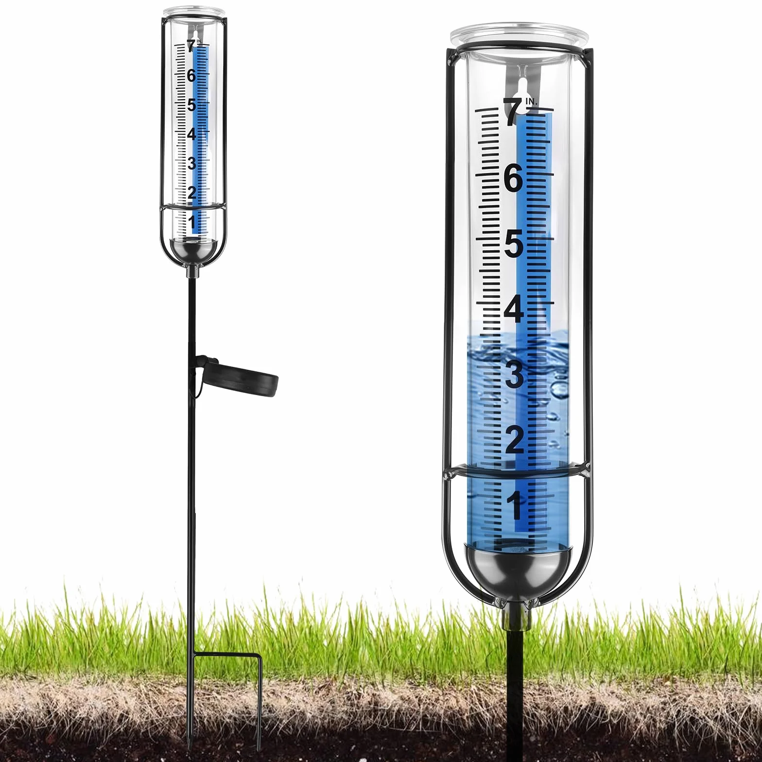 Pluviómetro solar LED de jardín con estaca, vidrio resistente a las heladas, medición precisa de lluvia