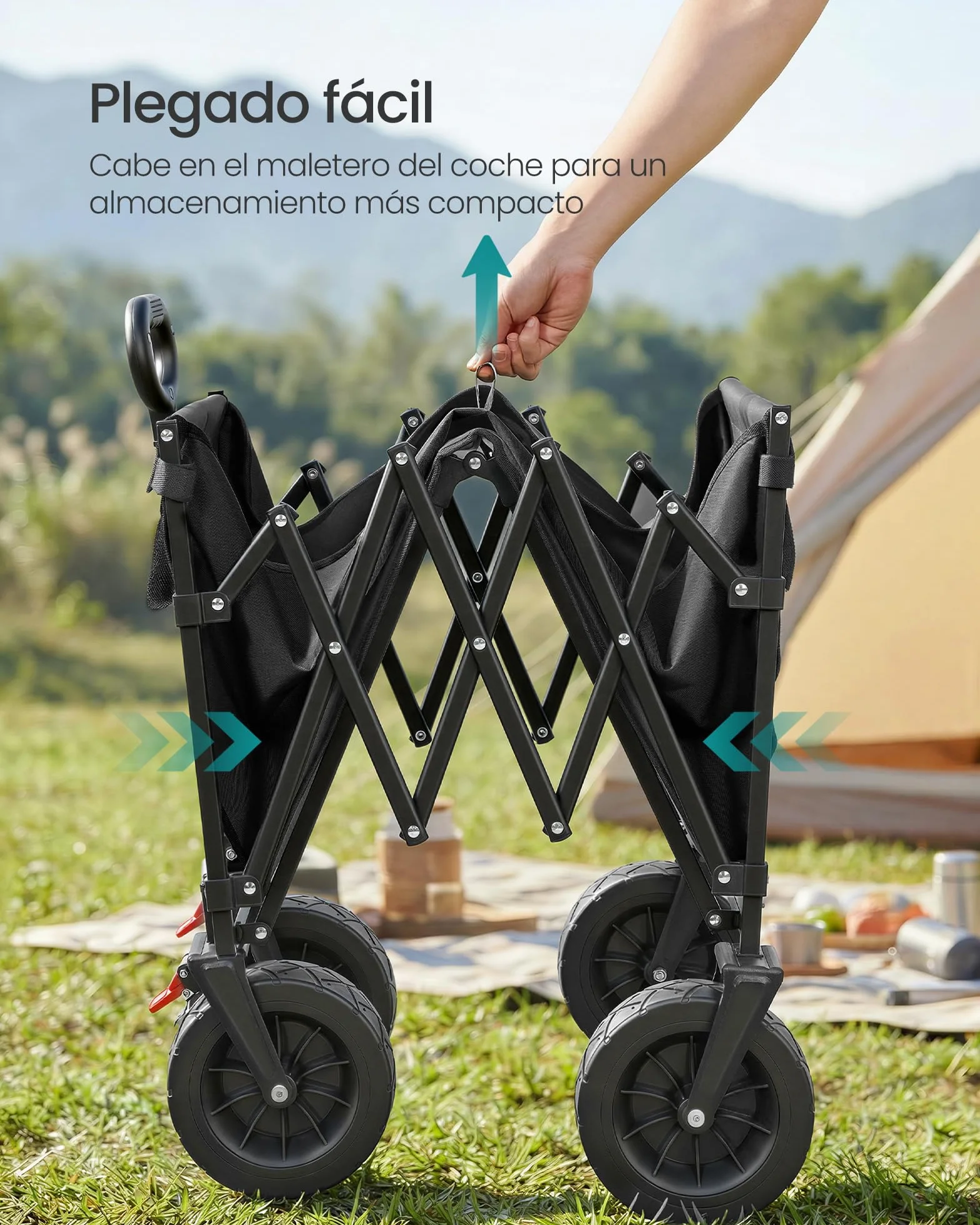 SONGMICS Carro Plegable de Jardín 180 kg 200 L 4 Ruedas Reforzadas Negro Tinta GFW201B101
