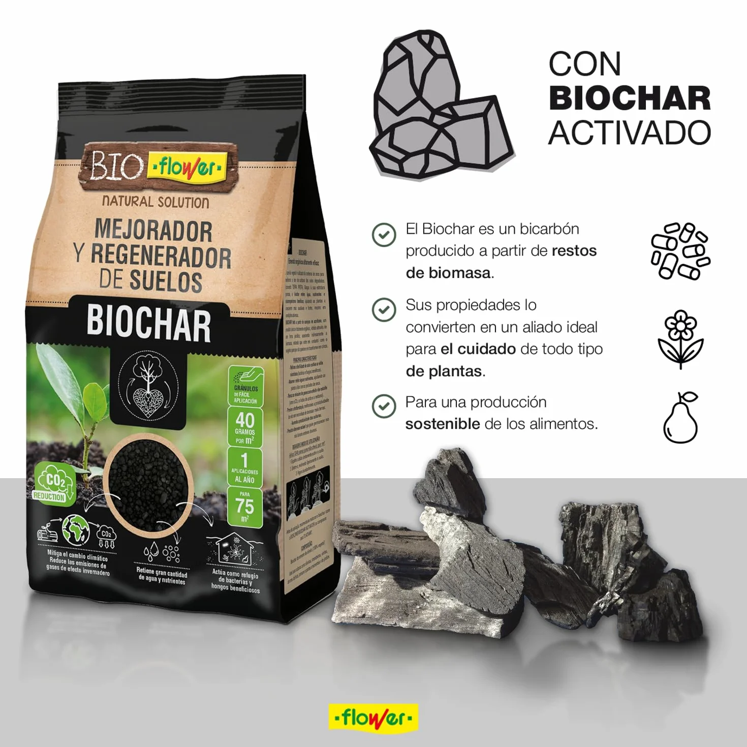 Biochar Regenerador y Mejorador de Suelos 5L 100% Origen Vegetal Retenedor de Agua Activador de Cultivos