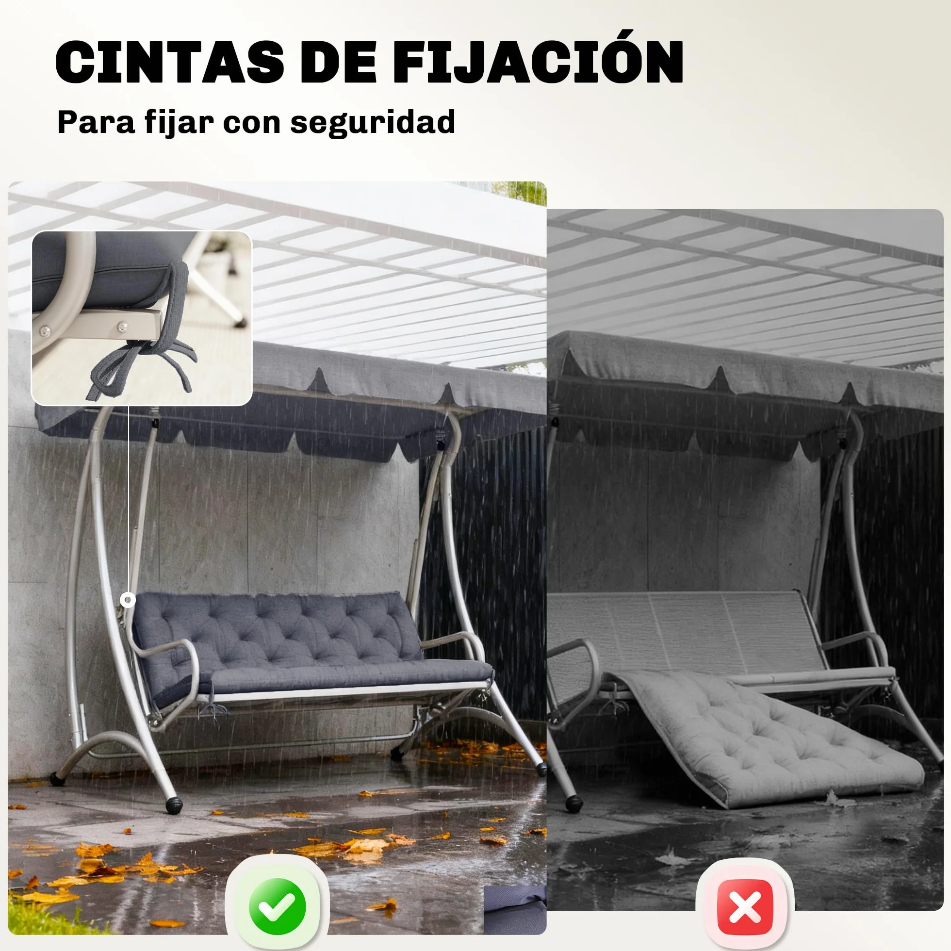 Outsunny Cojín para Banco 150x98x8 cm 3 Plazas Gris Exterior