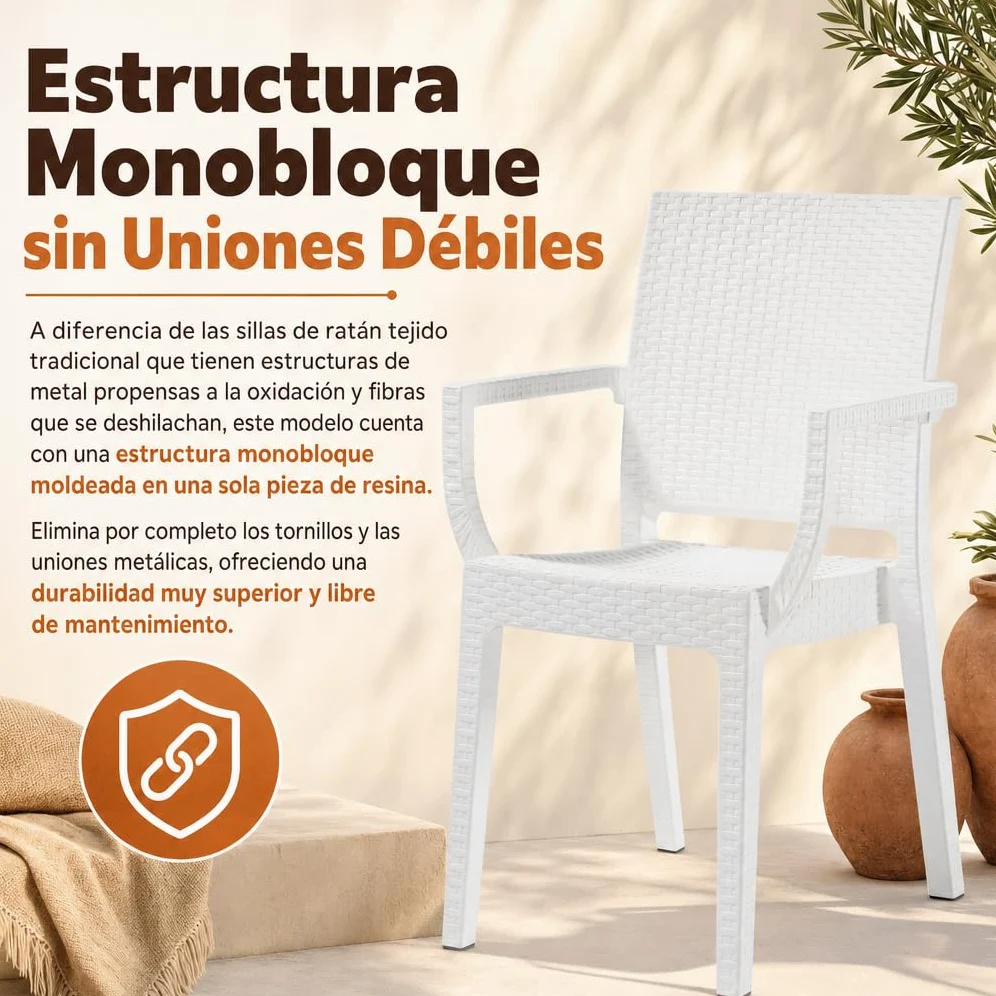 Sillón de Jardín Exterior Efecto Ratán | Resistente y Ligero | Blanco
