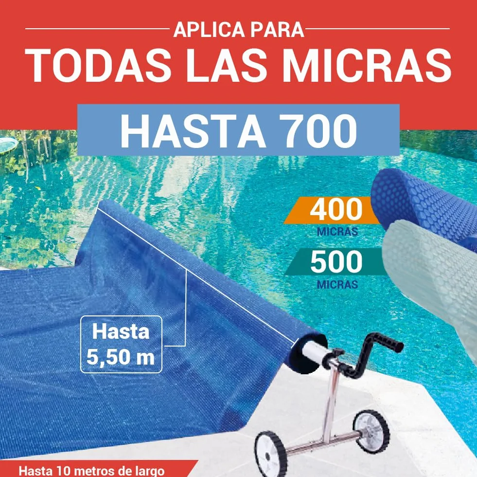 PisciHogar Enrollador Manta Térmica Thermal Lux 5.2 Cobertor Solar Piscina Ajustable 5.2m Ancho