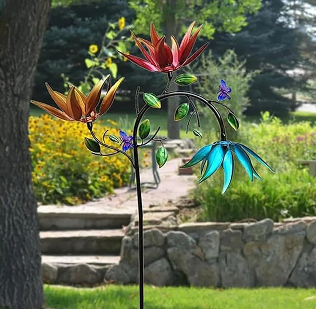 Metal Windmill Wind Spinner for Garden Yard Ornament Silver