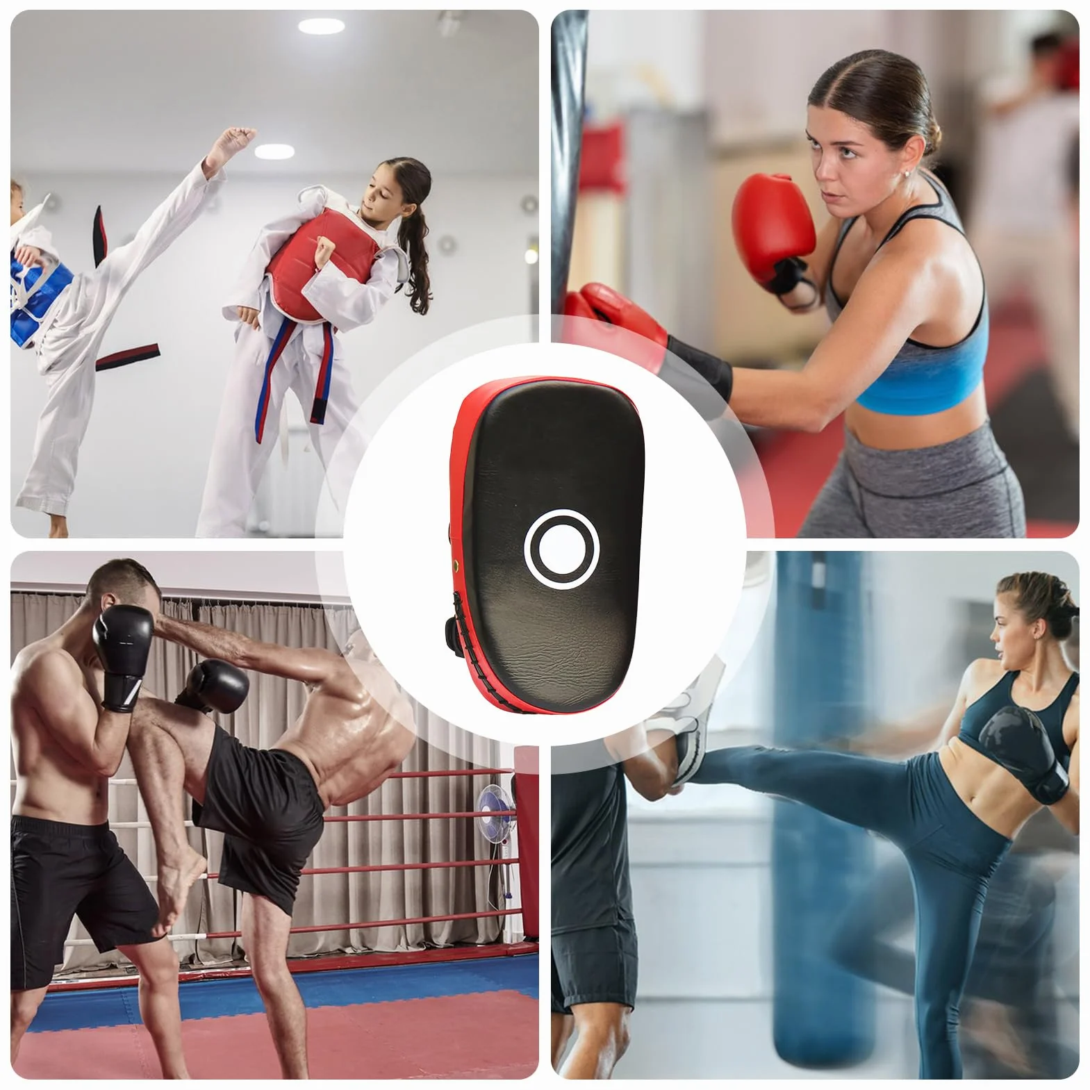 Almohadillas de Boxeo de Cuero PU para Entrenamiento de Patadas Curvas Kickboxing Niños Adultos