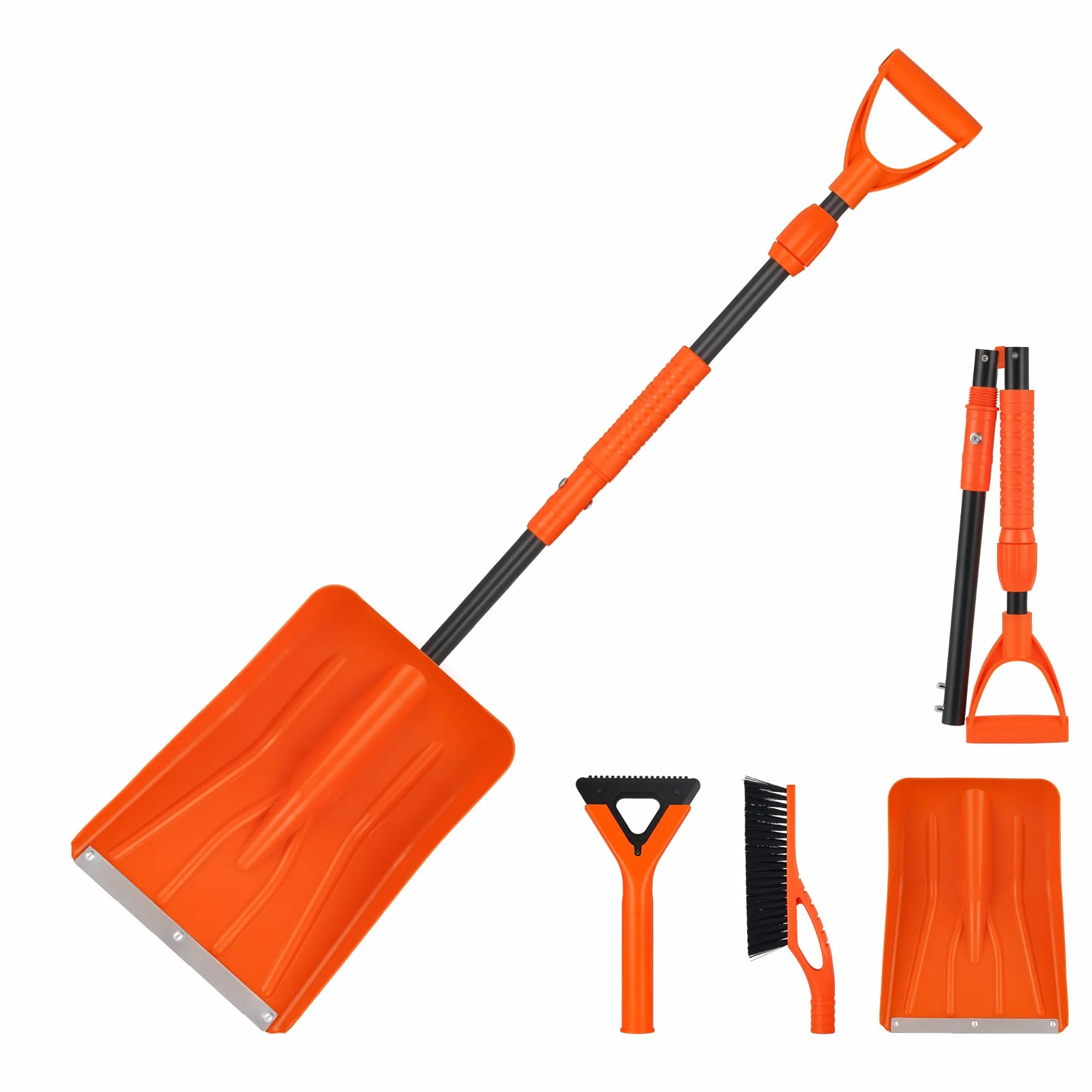 Kit de pala de nieve plegable 3 en 1 con cepillo y raspador de hielo, varilla telescópica de 127 cm