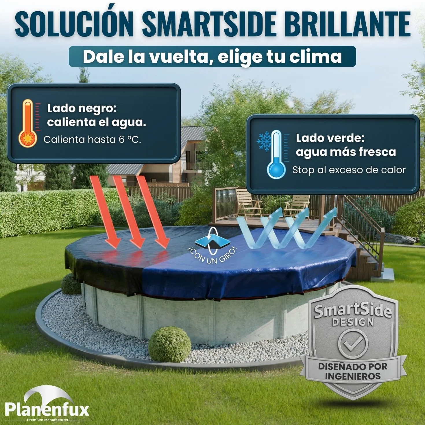 Planenfux® Cobertor de Invierno Redondo para Piscinas Ø 366 cm 2-en-1 PE 200g/m² UV-Resistente Lona Solar Invierno/Verano Ø420cm