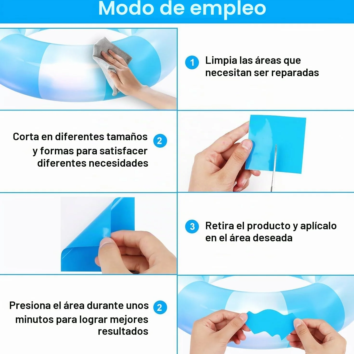 Kit de parches para piscina autoadhesivos subacuáticos, PVC, 20 piezas